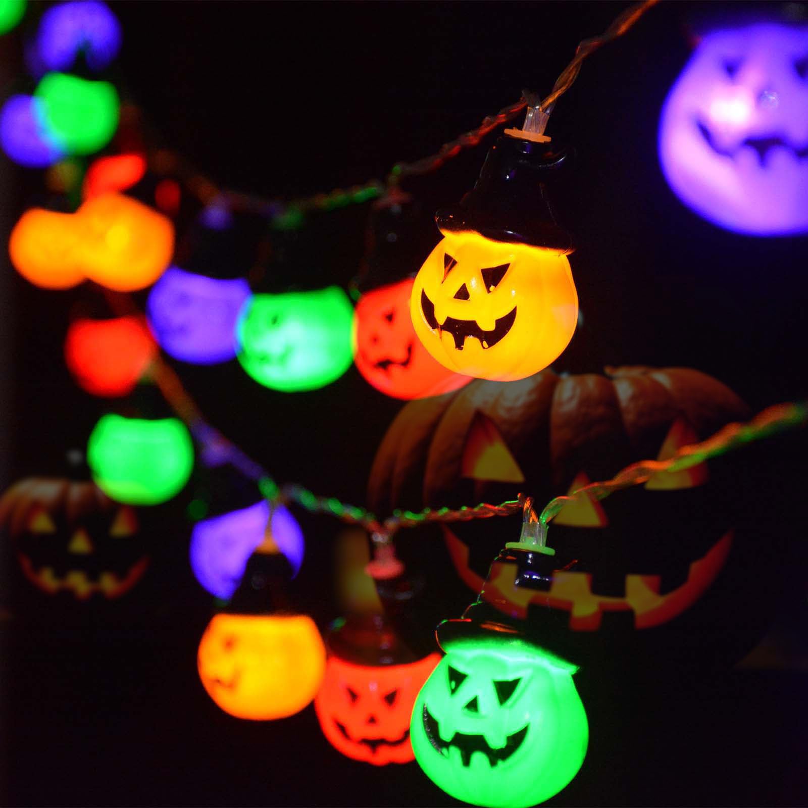 Windpnn Solar Halloween Lights Outdoor, Solar Powered Pumpkin String Lights,16Ft 30Led 8 Modes Waterproof Halloween String Lights For Garden Patio Landscape Halloween Decorations(Multicolor)