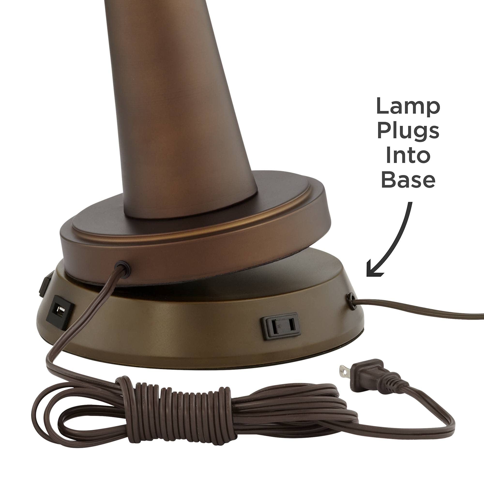 360 Lighting 1 3/4" High Universal Charging Workstation Lamp Base Usb Port Ac Power Outlet Brown Bronze Finish Metal Single Shade Living Room Bedroom Bedside Nightstand House Office Home Reading