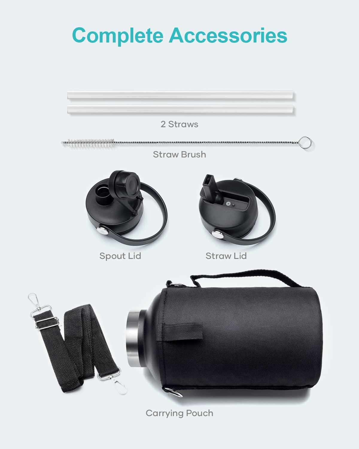 64Oz Insulated Water Bottle With Straw Spout Lid, Buzio Half Gallon Stainless Steel Water Bottles