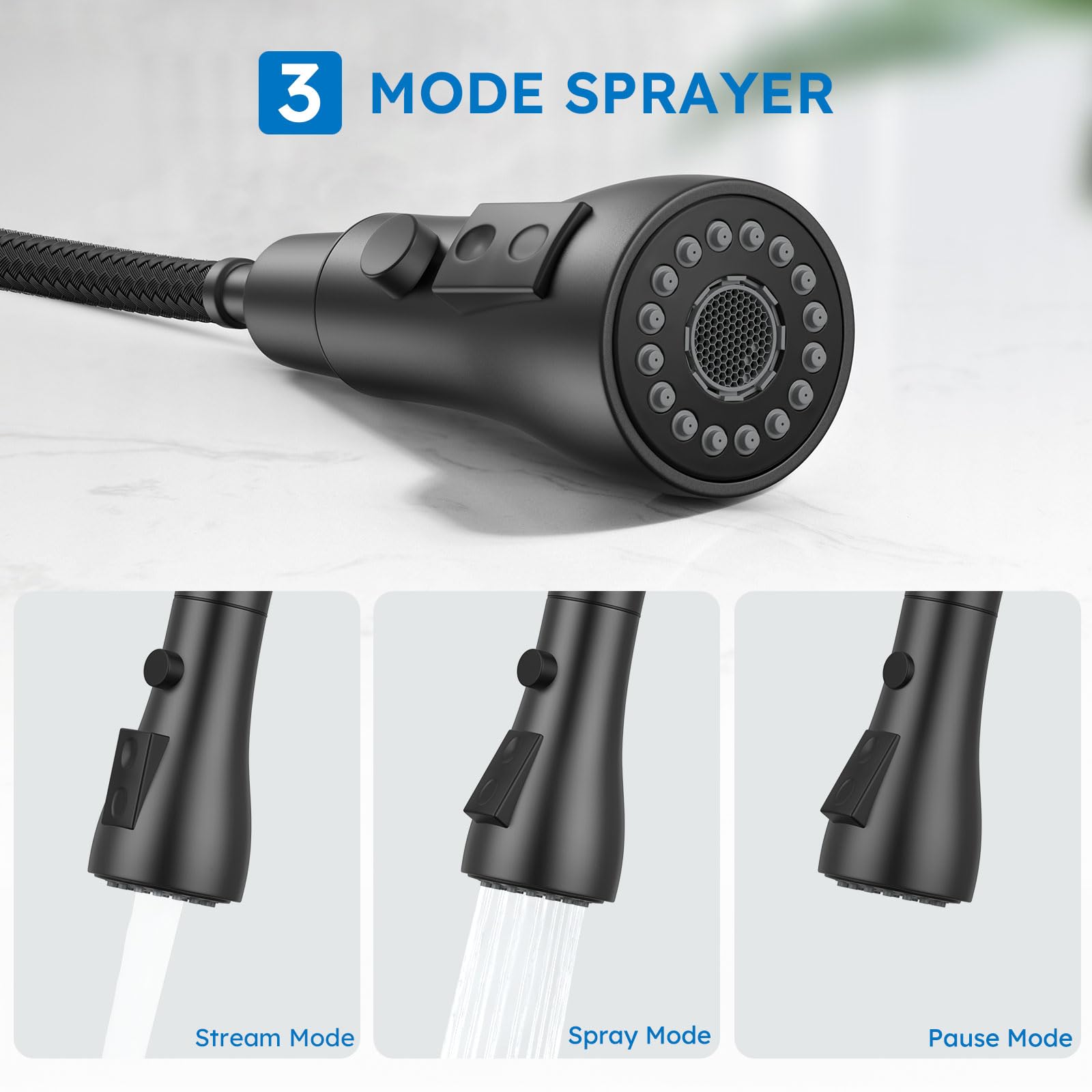 Arofa Matte Black Kitchen Faucet, Kitchen Sink Faucet With Pull Down Sprayer Single Handle Stainless Steel Commercial Modern For 1 Or 3 Hole Farmhouse Camper Laundry Utility Rv Bar Sinks