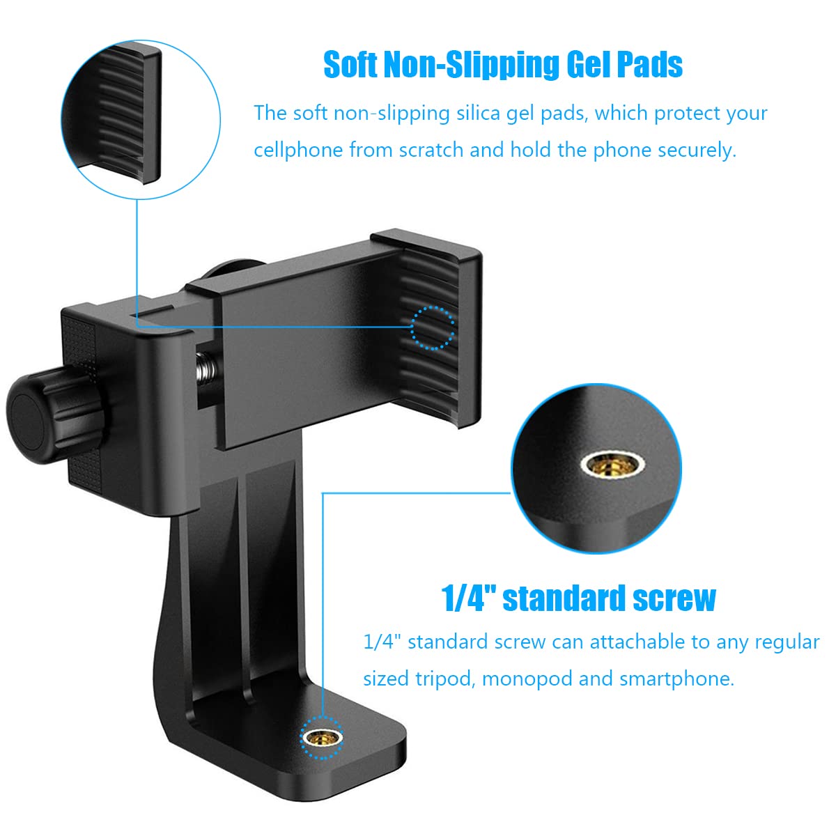 Ayapouce Cell Phone Tripod Mount Holder, Smartphone Tripod Cell Phone Holder Mount Adapter Clip, Digtal Camera Bracket Selfie Lens Monopod Adjustable Ring Light For Camcorder,Compatible For Most Cellphones