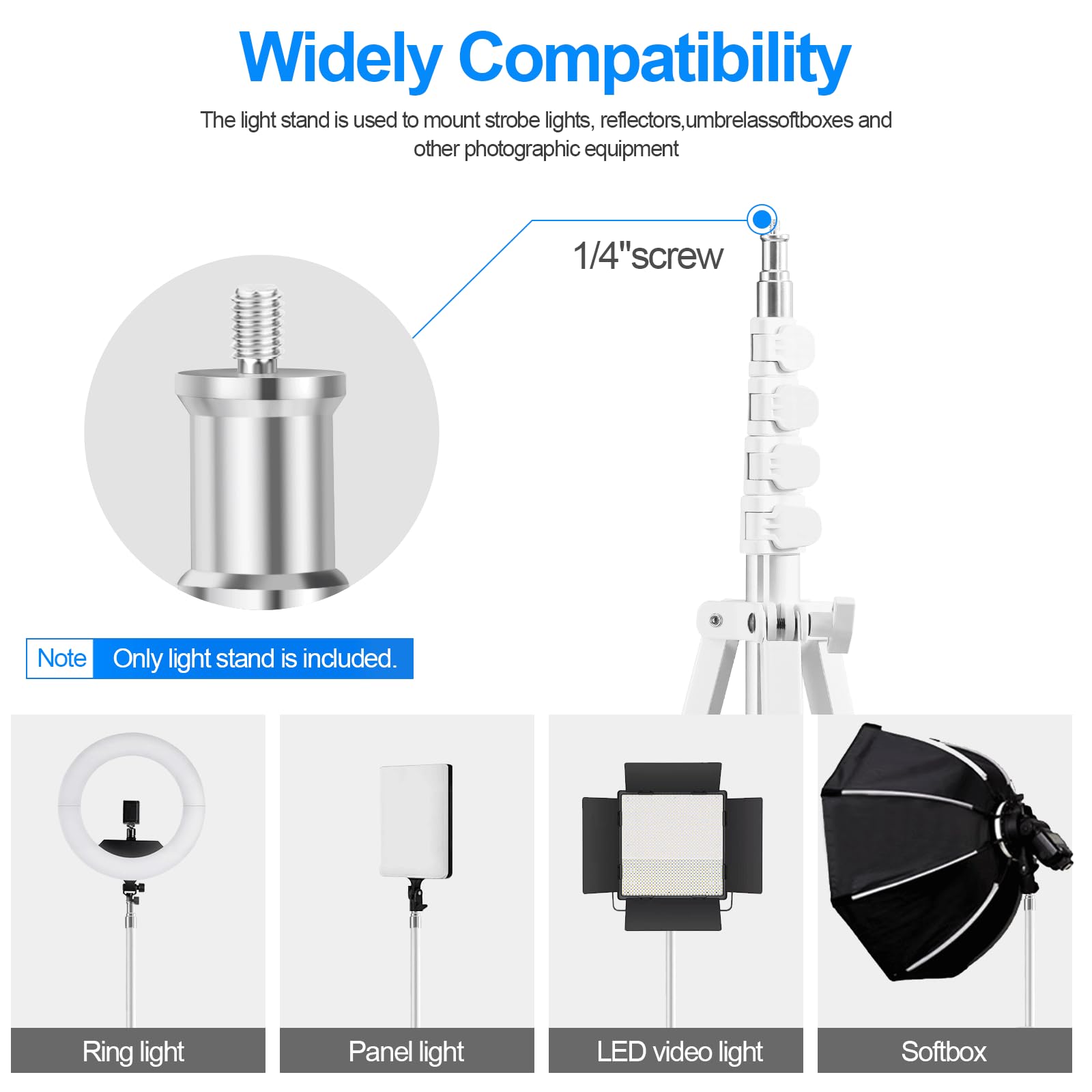 Wellmaking 72" Led Light Stand - Reverse Folding Light Tripod For Photography, Portable, Suitable For Streaming, Vlog, Youtube (White)