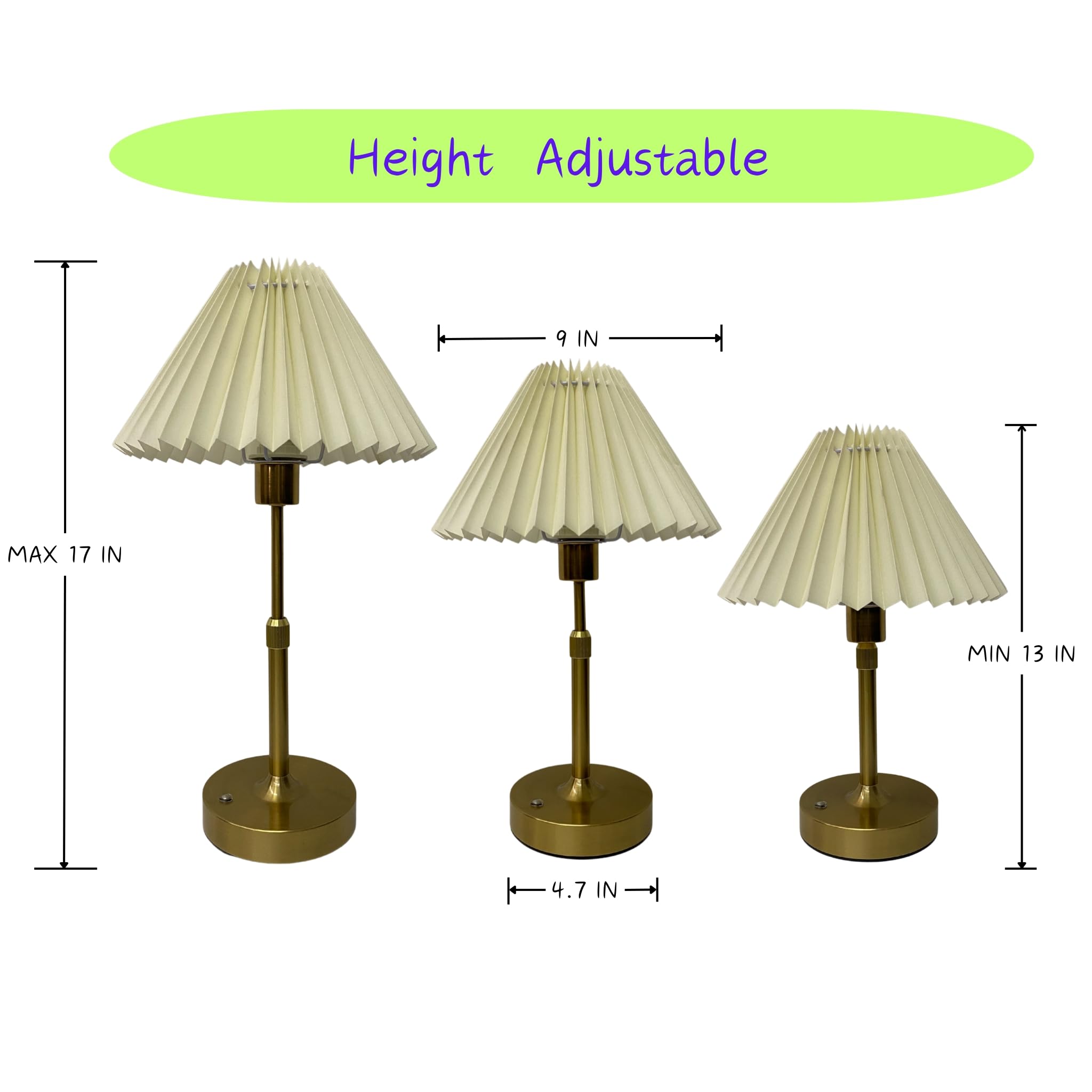 Wibota Small Pleated Table Lamp - Cordless, Touch Control, Ideal For Bedroom And Living Room Decoration