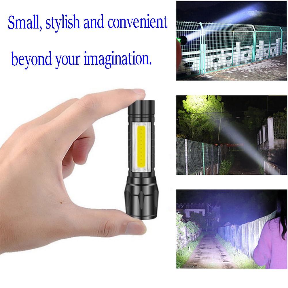 Clezgo Rechargeable Flashlights High Llumens Led-Mini Usb Rechargeable Flashlight For Home 3 Modes Adjustable Focus Portable Waterproof Flashlight With Cob Side Lights (1Pack)