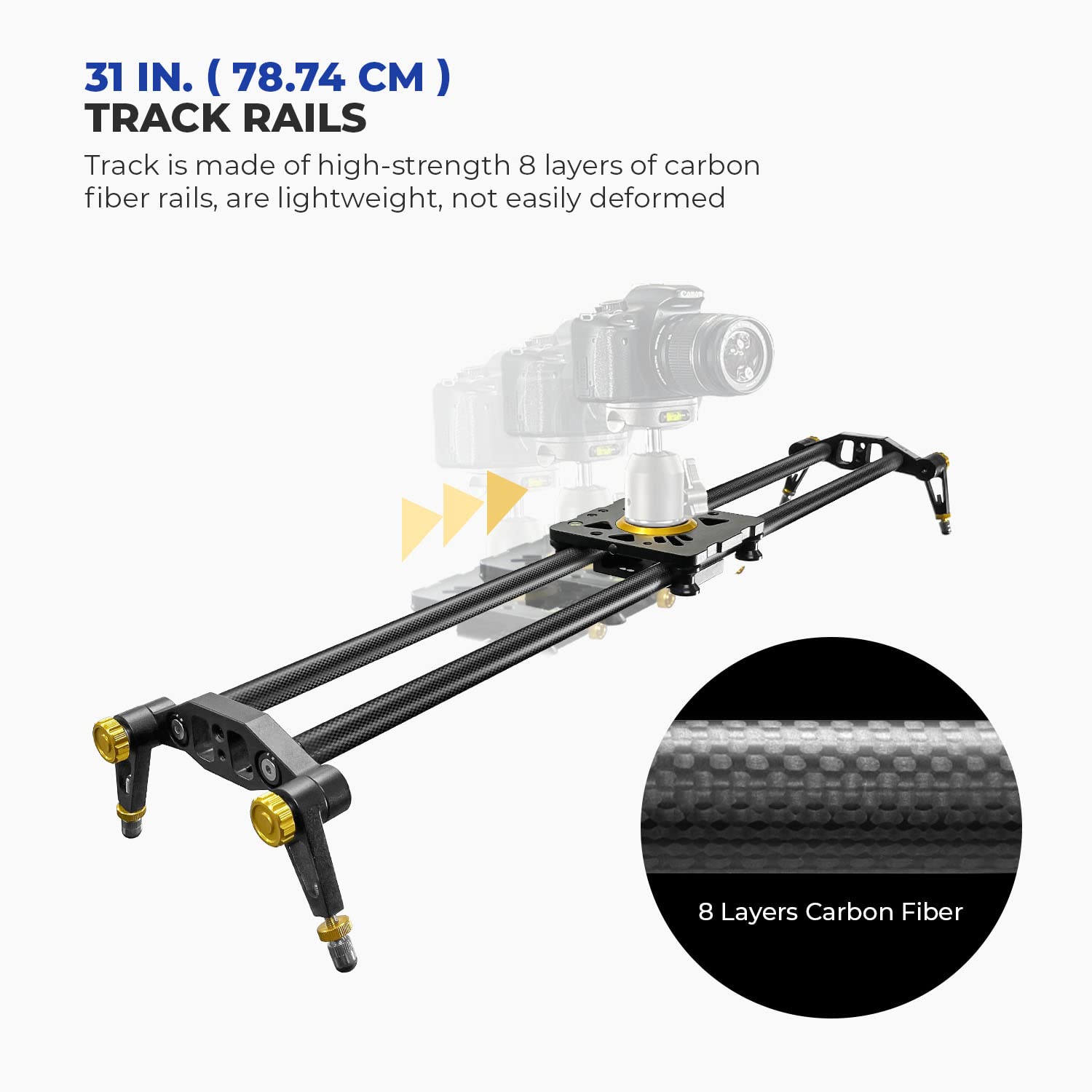 Ls Limo Studio Limostudio Limostudio 31.5 In Carbon Fiber Camera Slider, 80Cm Dolly Track Rail, Smooth Bearing Stabilizer, Height Adjustable, Spirit Level, Agg1980