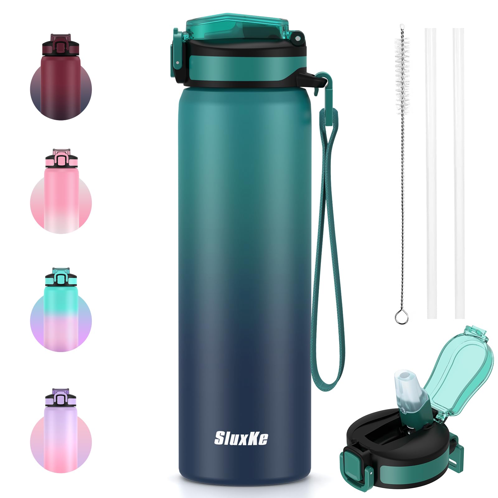 24Oz Leakproof Insulated Water Bottle With Straw, Double Wall, 18/8 Stainless Steel Drinking Bottle