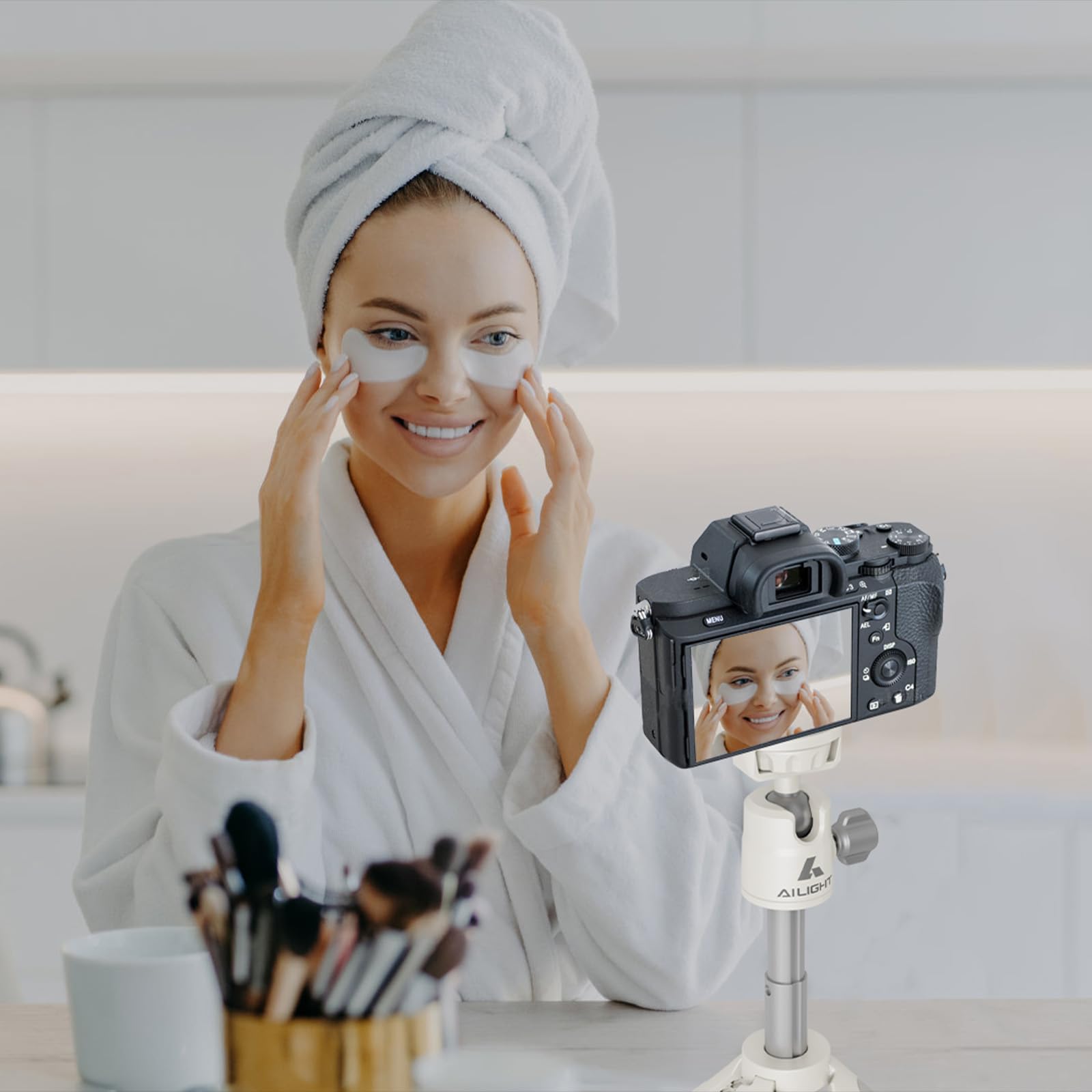 Ailight Extendable Selfie Stick Tripod With Remote,Camera Tripod Stand - 5.3"-15.3" Adjustable 360° Ball Head With Phone Holder Action Camera Adapter,Portable For Vlogging/Live Streaming/Youtube