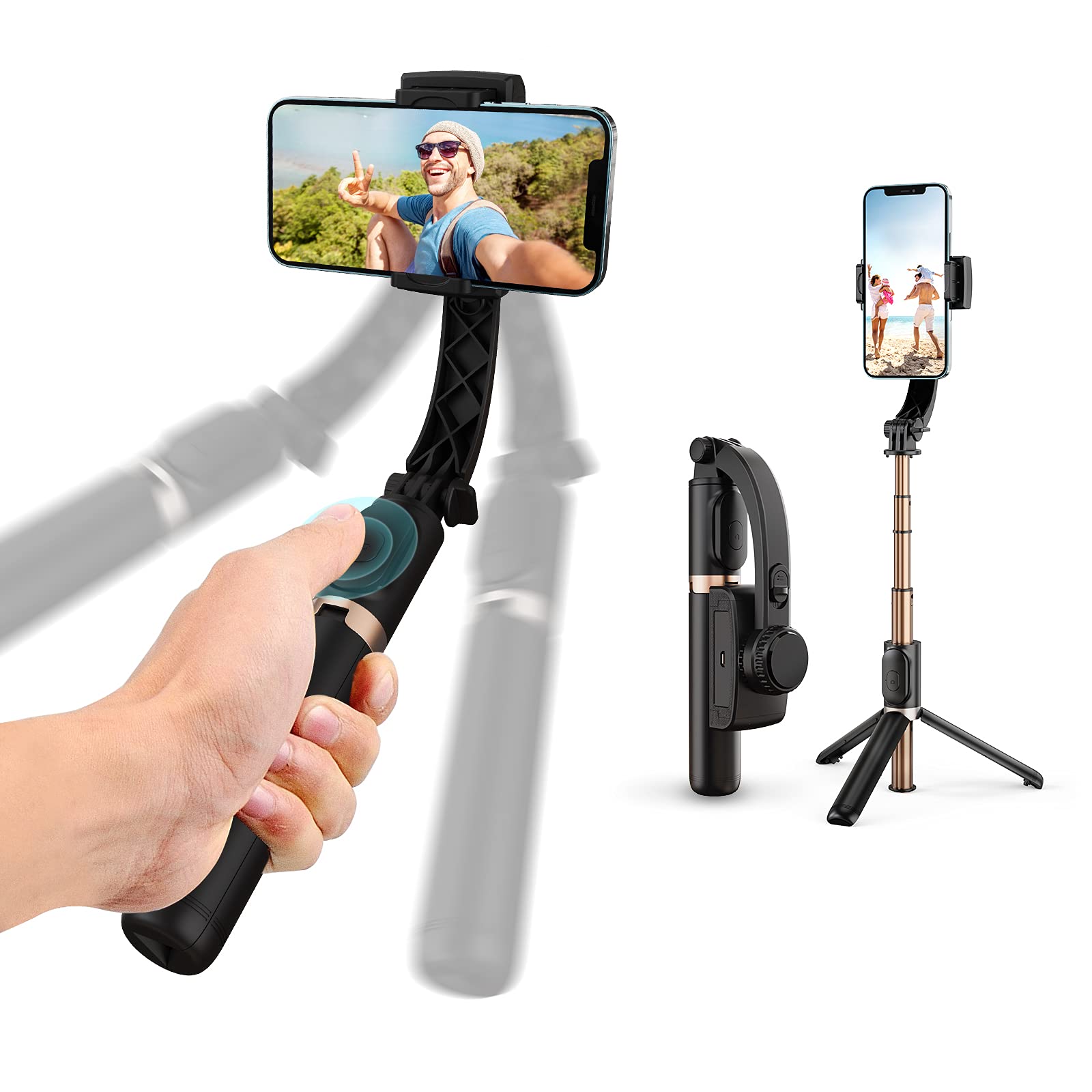 Zizuttin Gimbal Stabilizer With Selfie Stick For Iphone: Portable Handheld Gimble With Tripod & Remote For Cell Phone Camera & Samsung Android Smartphone Recording Video & Vlogging On Tiktok & Youtube