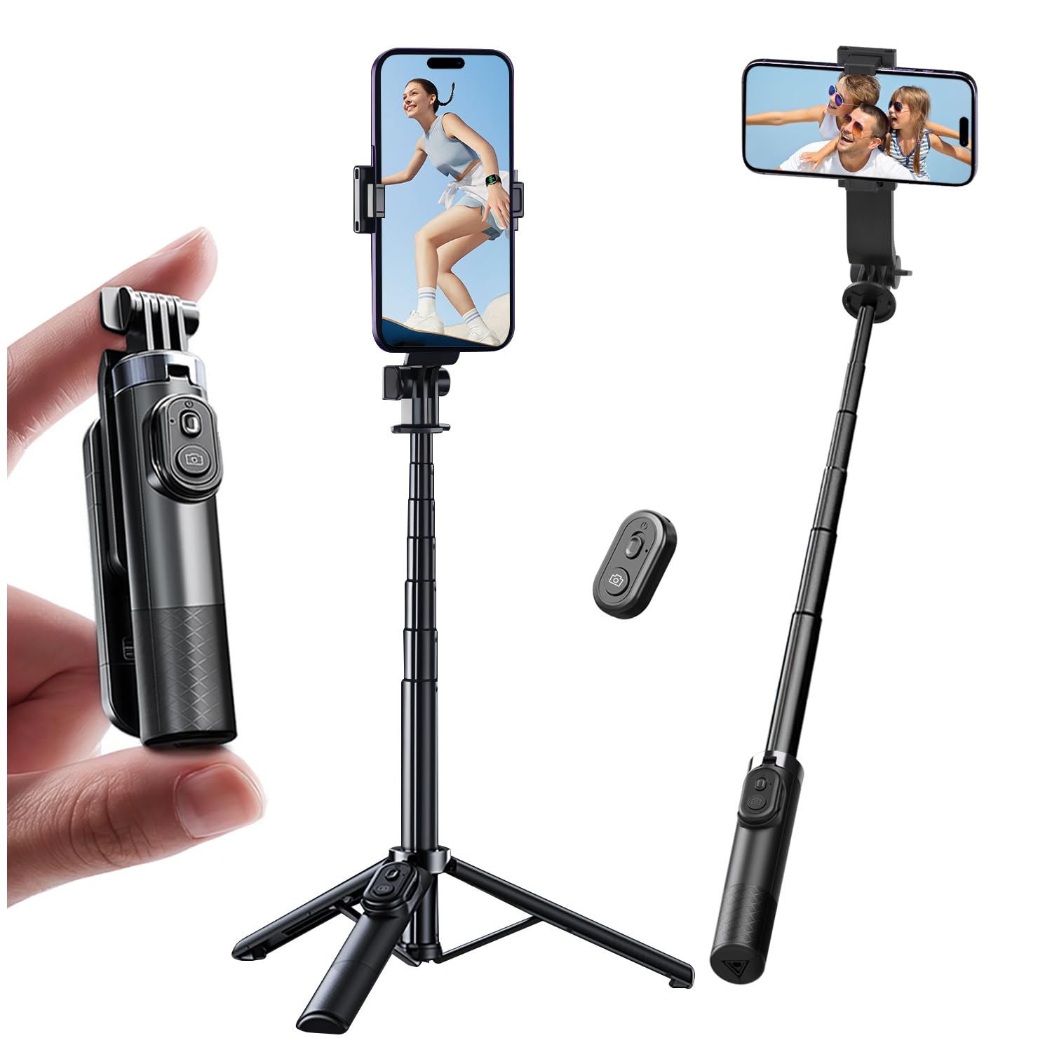 Stjiatu Mini Selfie Stick Tripod, Pocket Flex Tripod Iphone Android Phone Grip, Portable Small Size Travel Compact Phone Selfie Stick With Remote, Handheld Metal Mount Live Streaming, Video Recording