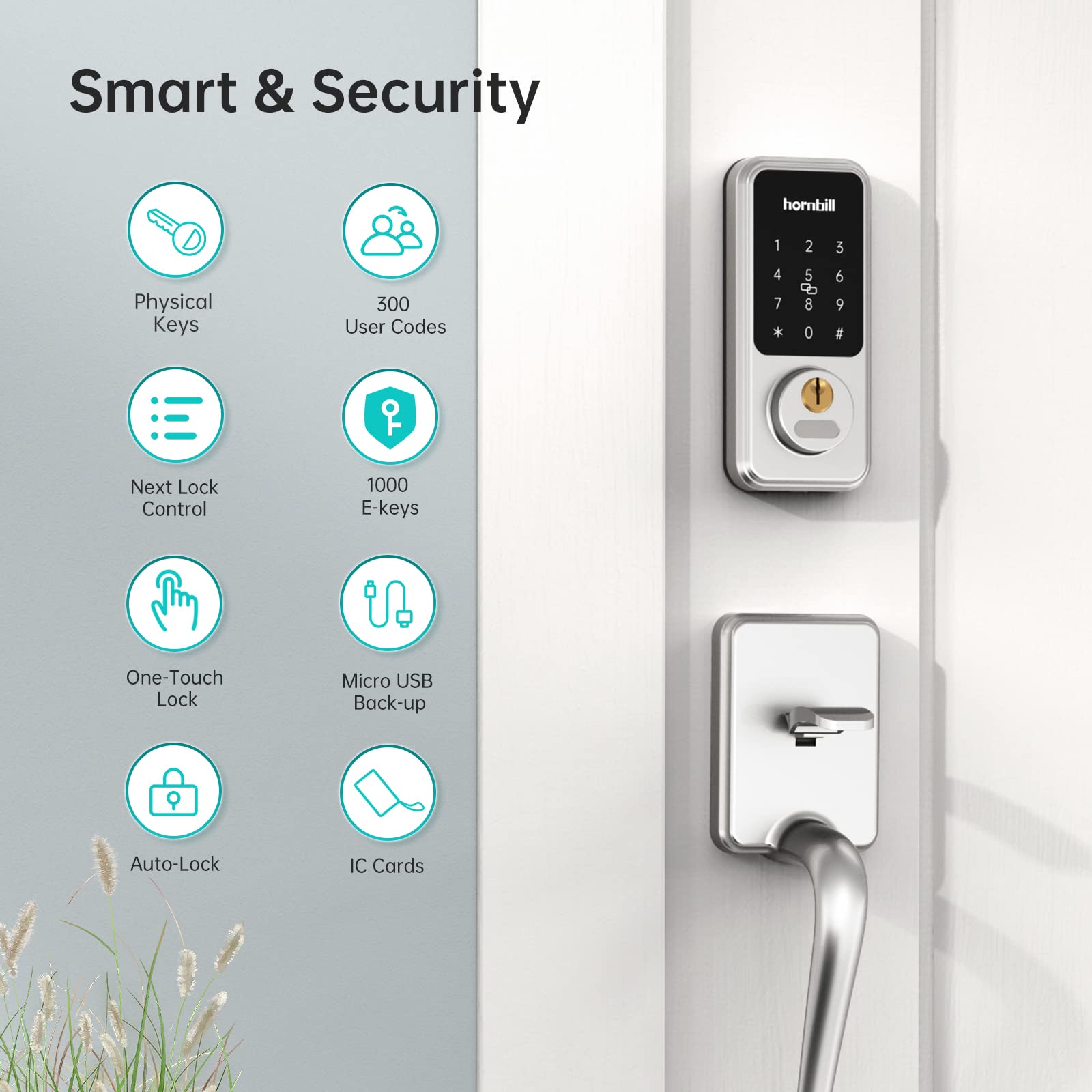 Hornbill Smart Front Door Locks Deadbolt: Keyless Entry Door Lock, Electronic Digital Door Lock With Keypad, Bluetooth Smart Deadbolt App Control, Auto Lock For Homes And Hotel