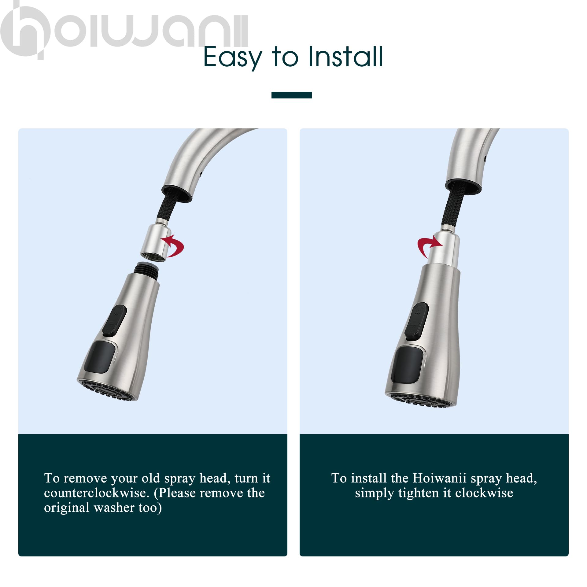 Hoiwanii Kitchen Faucet Head Replacement, Led Temperature Display Kitchen Spray Head, Pull Down Pull Out Faucet Sprayer Nozzle,Brushed Nickel