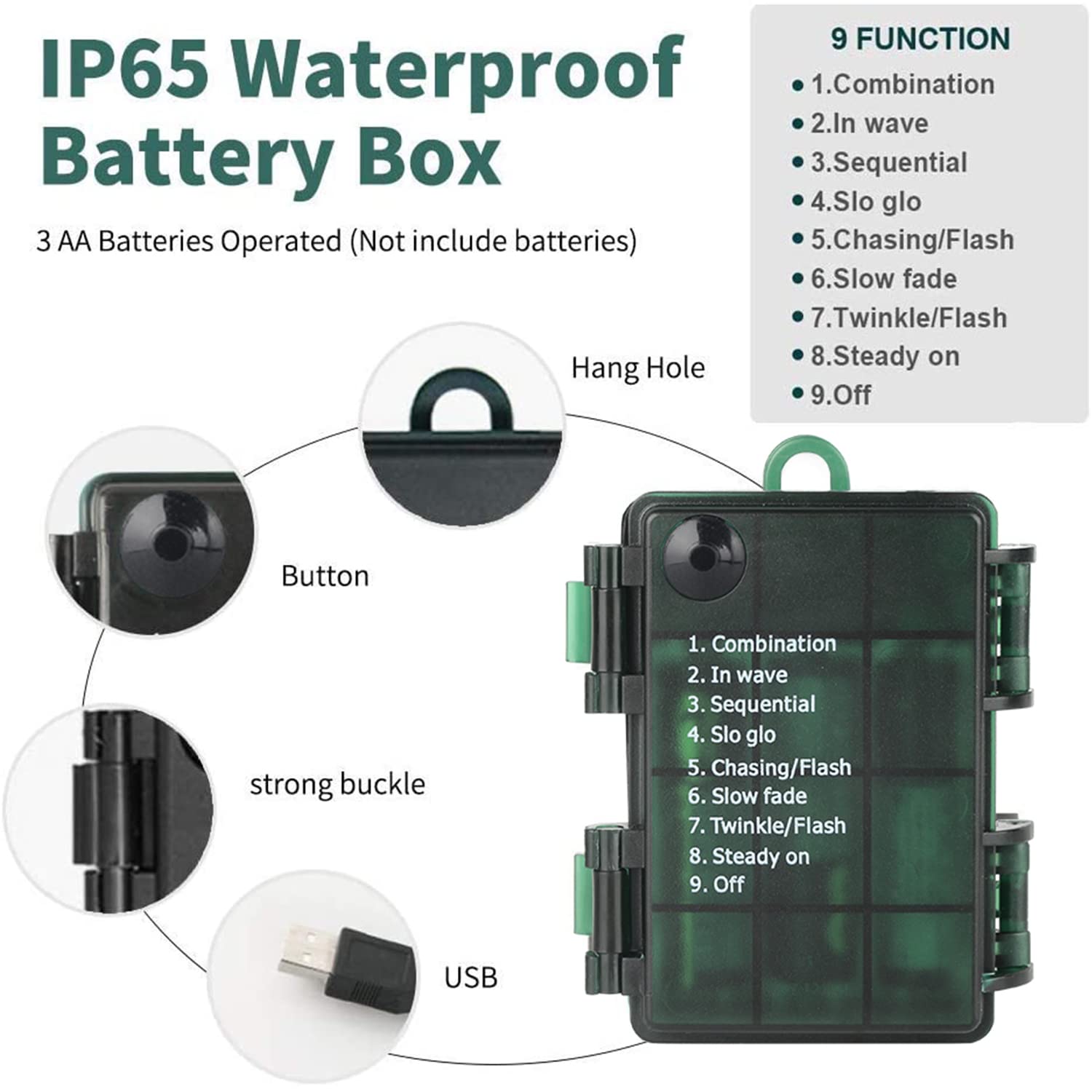 Green Convenience Christmas Lights 33Ft 100 Led Battery String Lights With Timer Memory Function Usb Or Battery Powered Waterproof String Lights For Indoor Outdoor Decoration (Warm White)