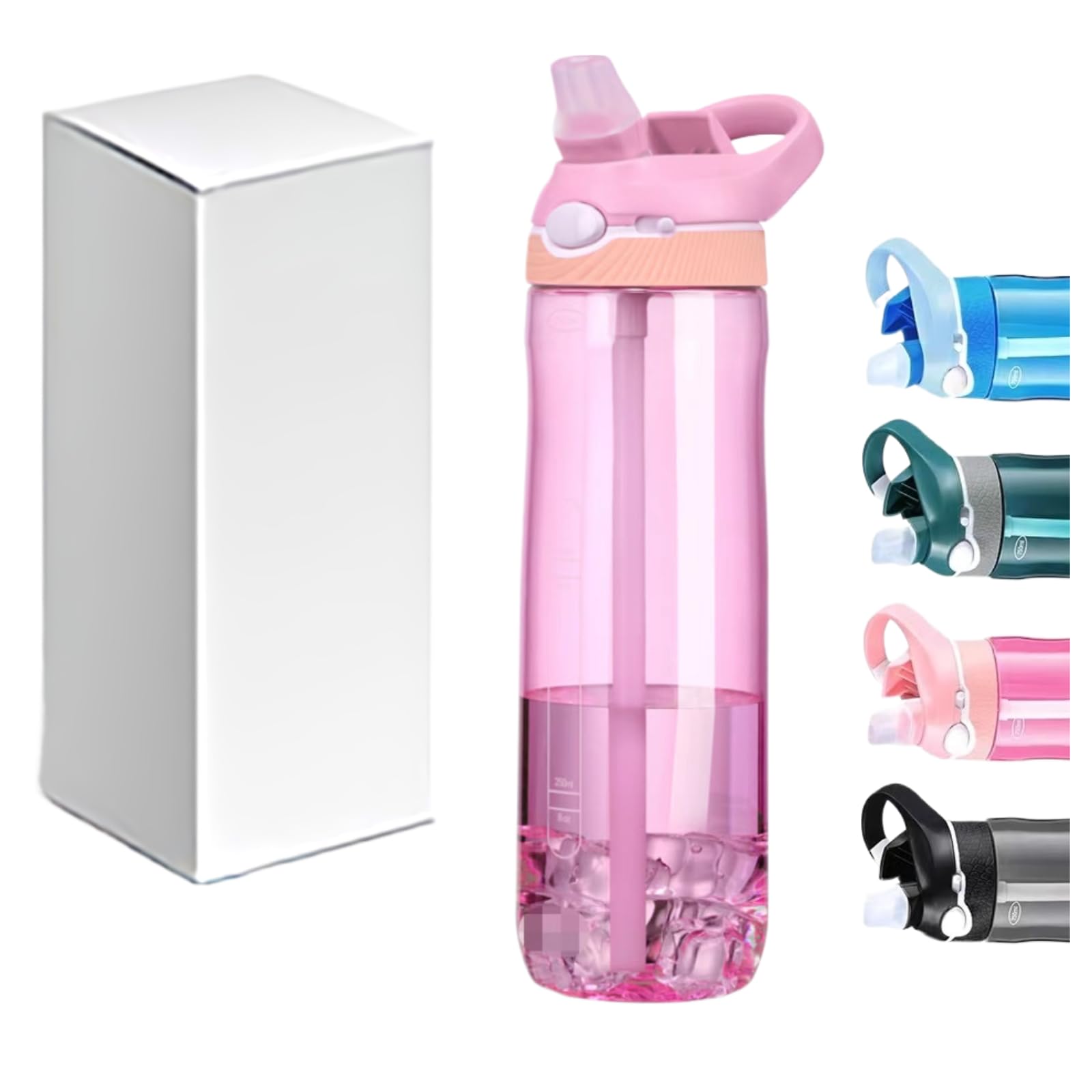 25Oz Pink Tritan Sports Water Bottle With Clip Handle, Locking Lid, Straw - Travel Plastic Bottle