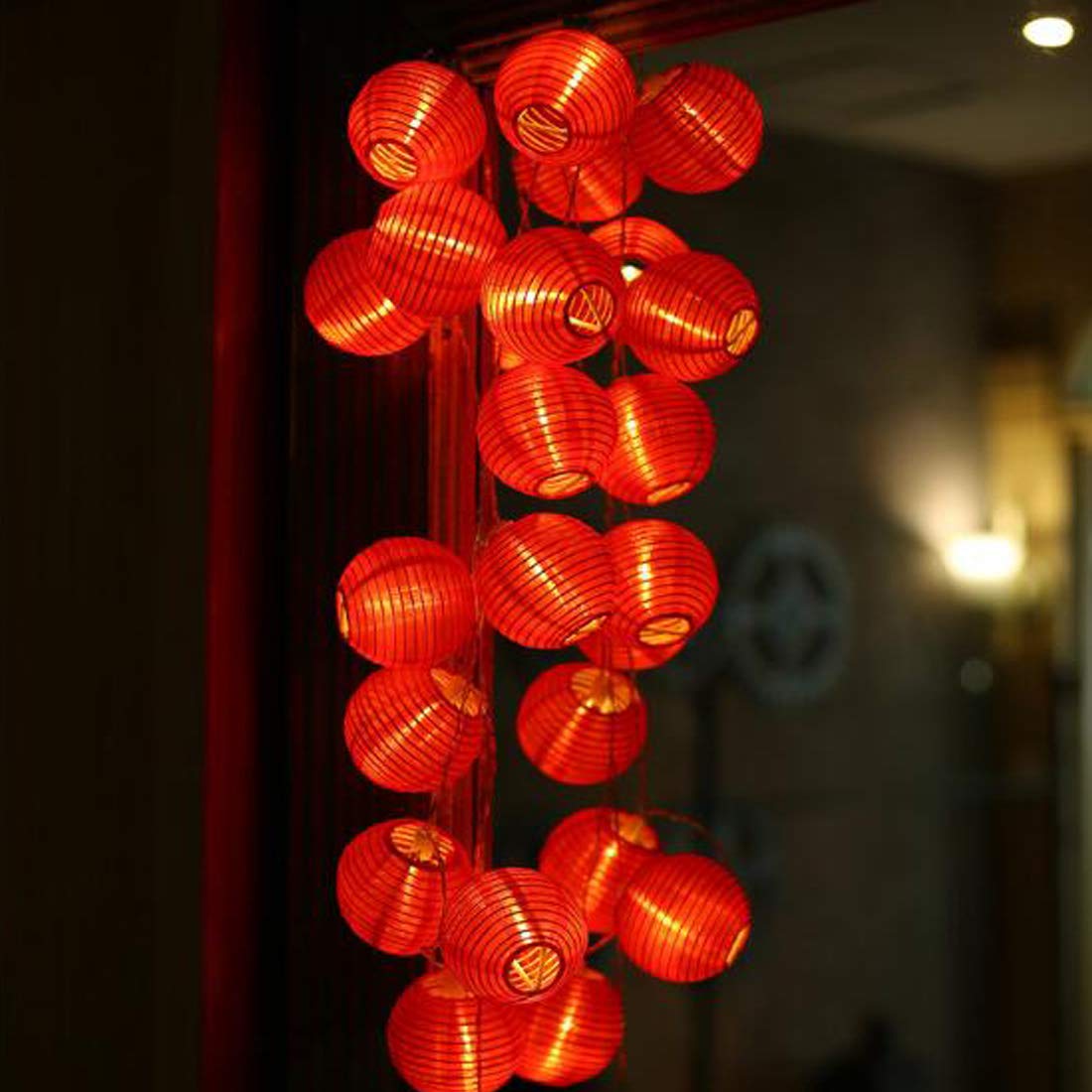 Amants01 Solar Red Lantern String Lights Solar Powered Hanging Lanterns String Lights 16.4 Ft 20 Leds For Chinese Year,Spring Festival,Wedding,Party Decoration,Christmas.