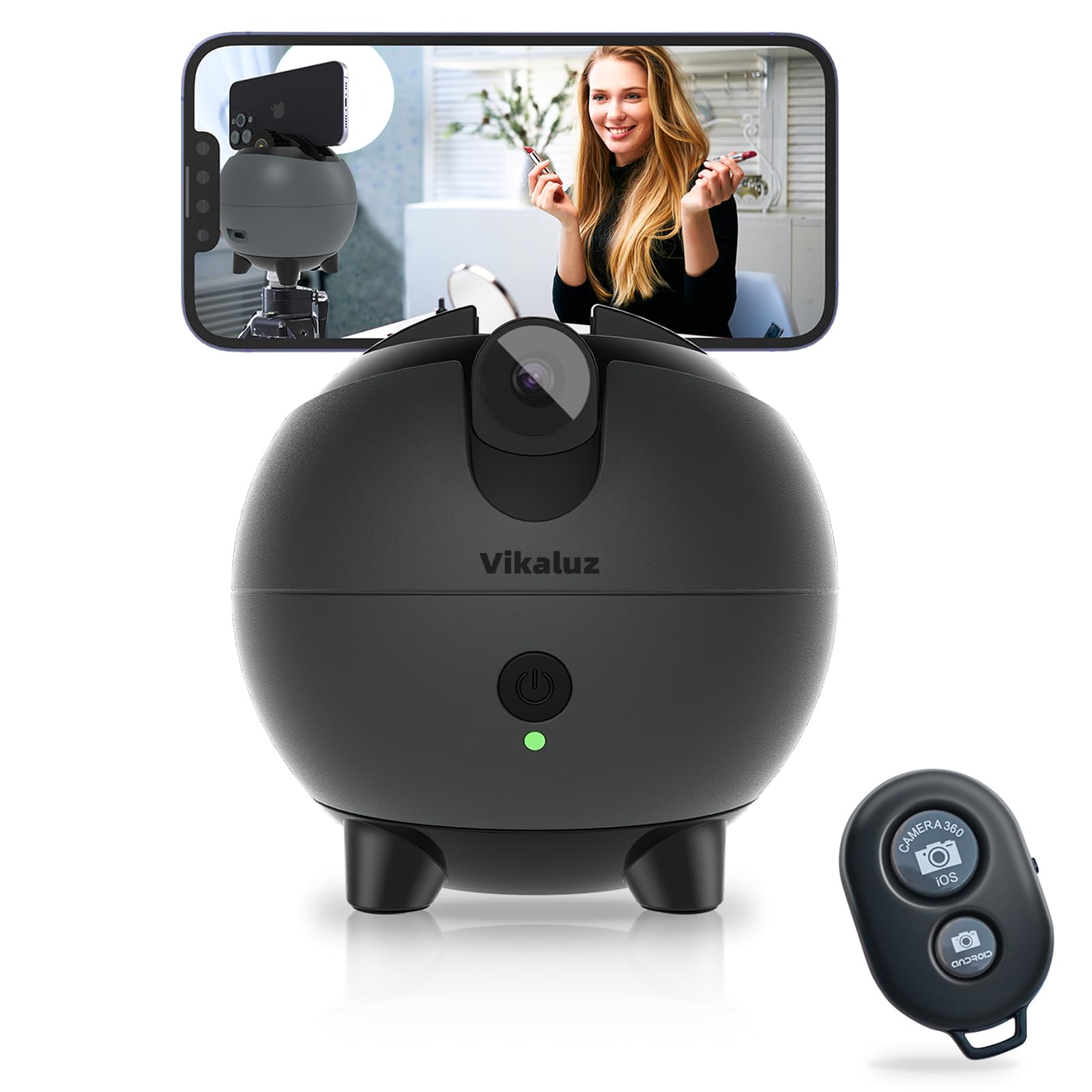 Vikaluz Auto Tracking Phone Holder, Auto Face Tracking Tripod, 360° Rotation Face Body Phone Tracking Tripod, Ai-Powered Face Tracking,No App Live Vlog Tiktok Video-metal Grey, Pink