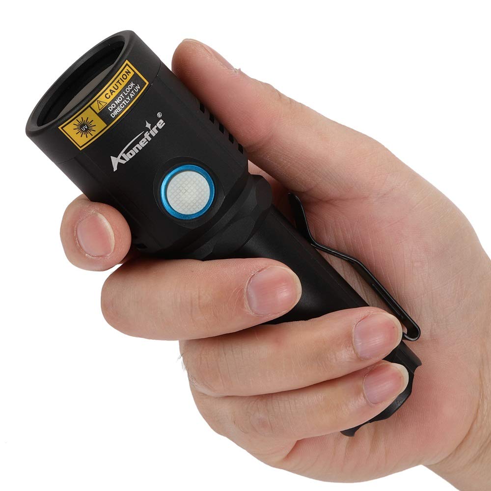 Alonefire X901Uv 365Nm Uv Flashlight 10W Blacklight Usb C Rechargeable Ultraviolet Black Light For Pet Urine Detector, Scorpion, Resin, Bed Bug, Fishing, Rocks With Uv Protective Glasses, Battery