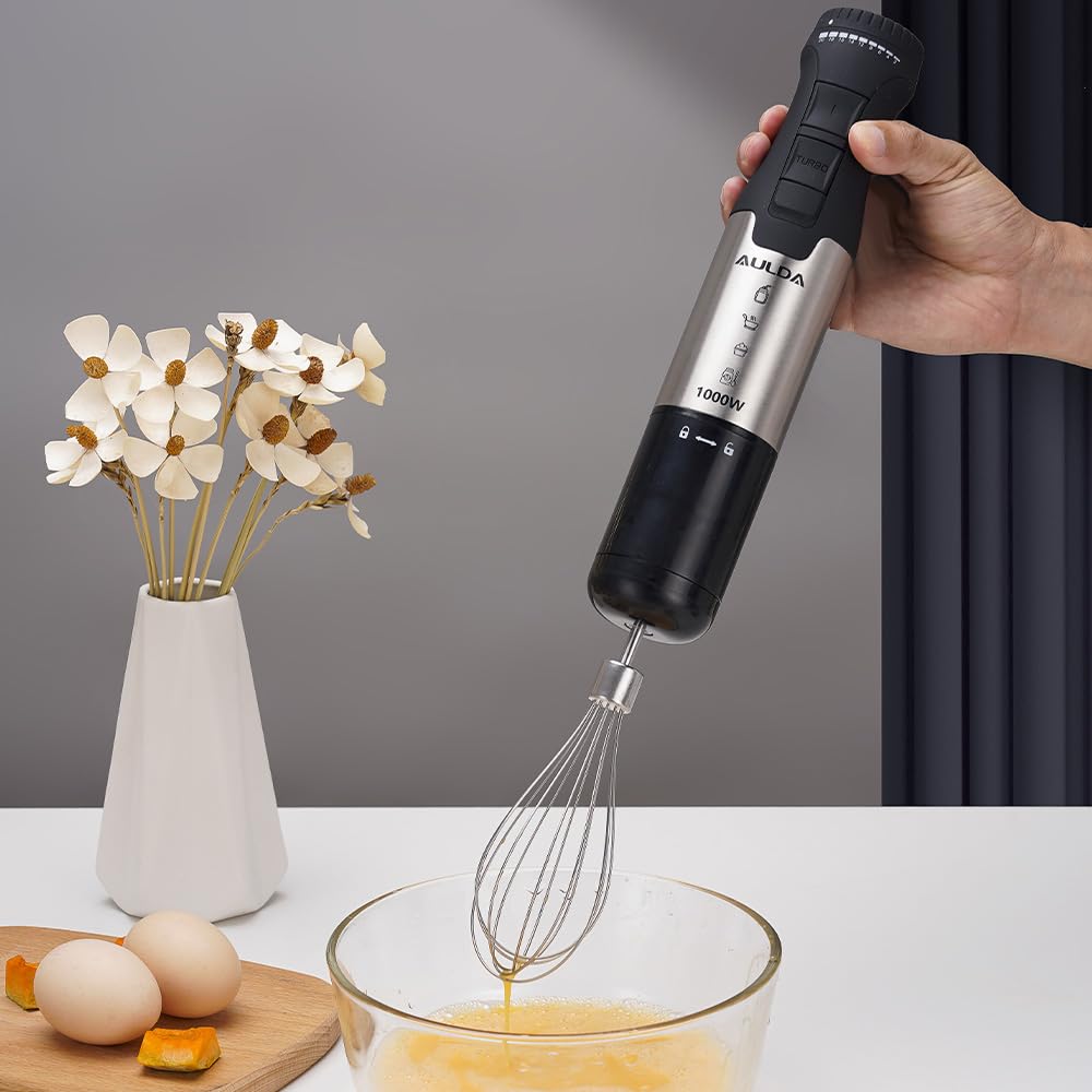 Aulonda 1000W 5-In-1 Immersion Hand Blender 20 Speeds, Stainless Steel Stick Blender With Mixing Beaker, Chopper Bowl, Milk Frother, Egg Whisk For Smoothie, Baby Food, Sauces Red,Puree, Soup