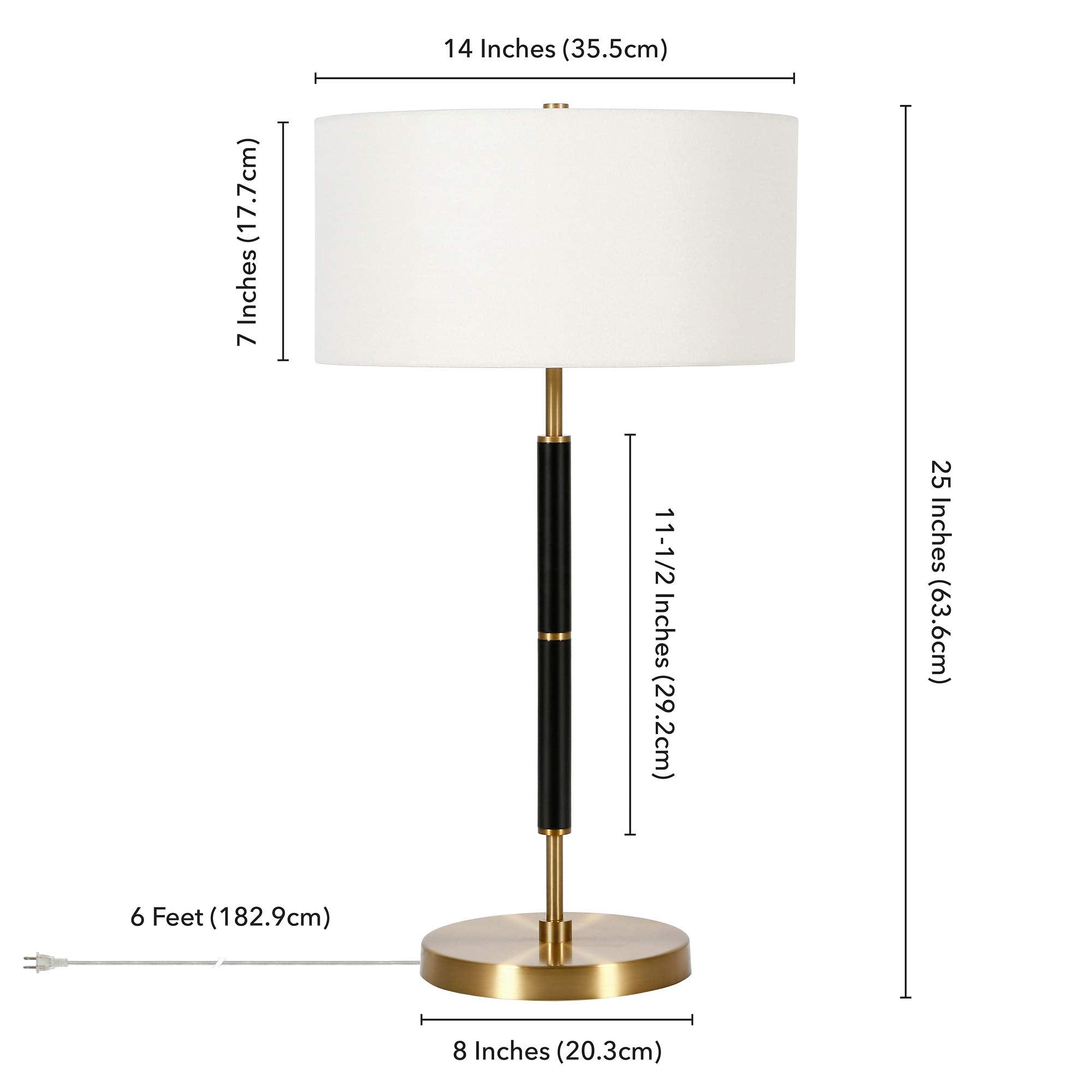 Henn&Hart 25" Tall 2-Light Table Lamp With Fabric Shade In Black/Brass/White, Lamp, Desk Lamp For Home Or Office