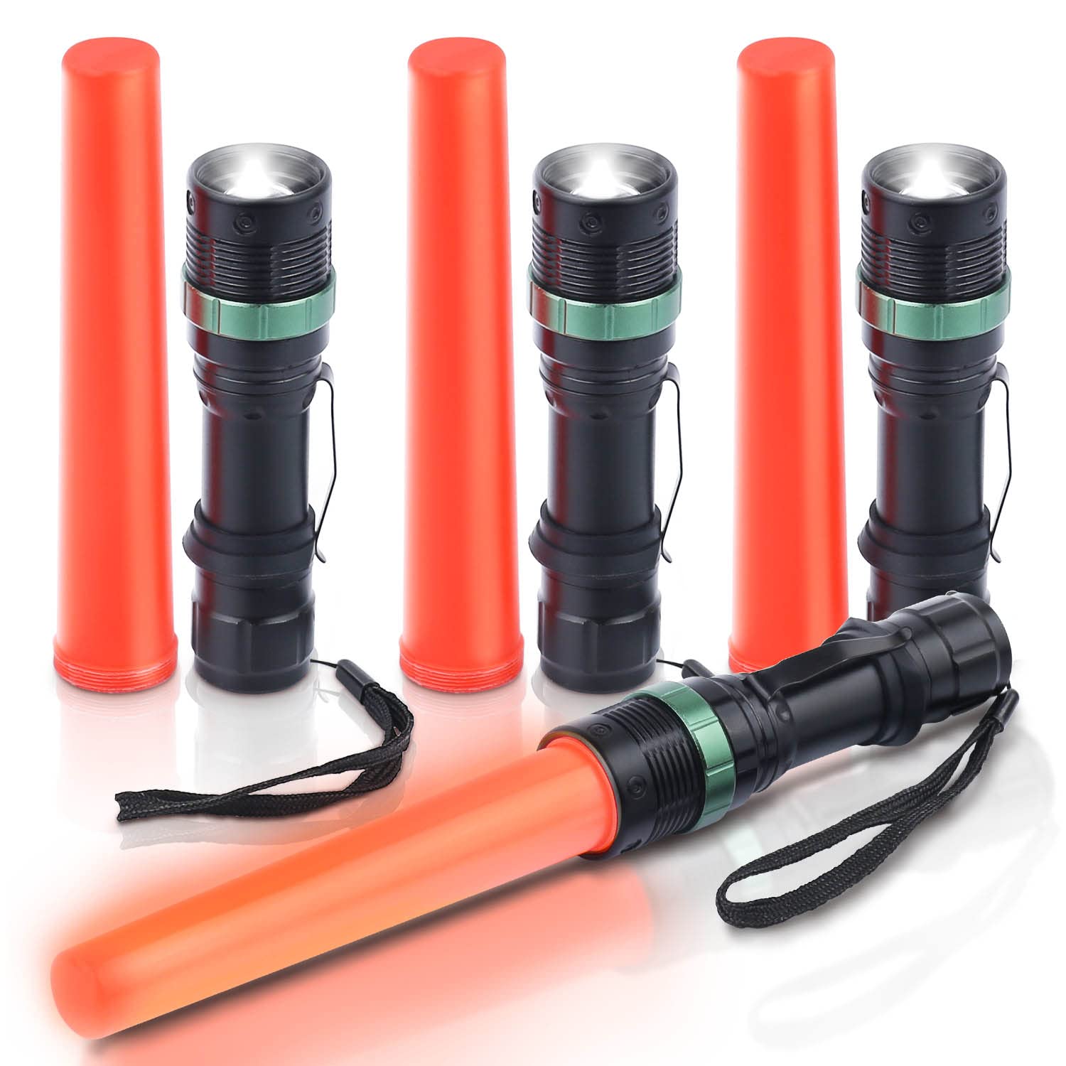 E-Riding 4 Pack 11 Inch Safety Traffic Control Wand Led Flashlight With Cones, Red Led Parking Wand With Wrist Strap And Side Clip For Traffic Directing