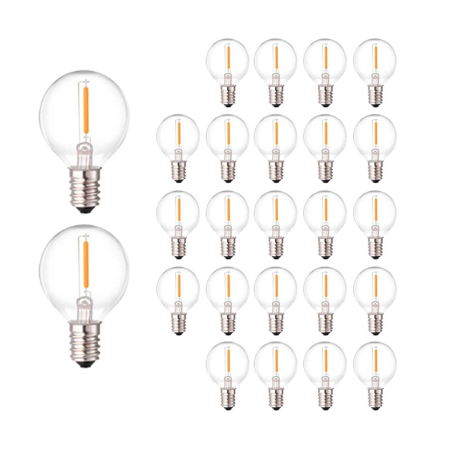 Chyparty G40 Led Replacement Light Bulbs, 0.6W Shatterproof Globe Bulb, E12 Candelabra Base, 1.5 Inch Dimmable G40 Bulbs For Outdoor String Lights, Patio Light Decor- Warm White 25 Pack
