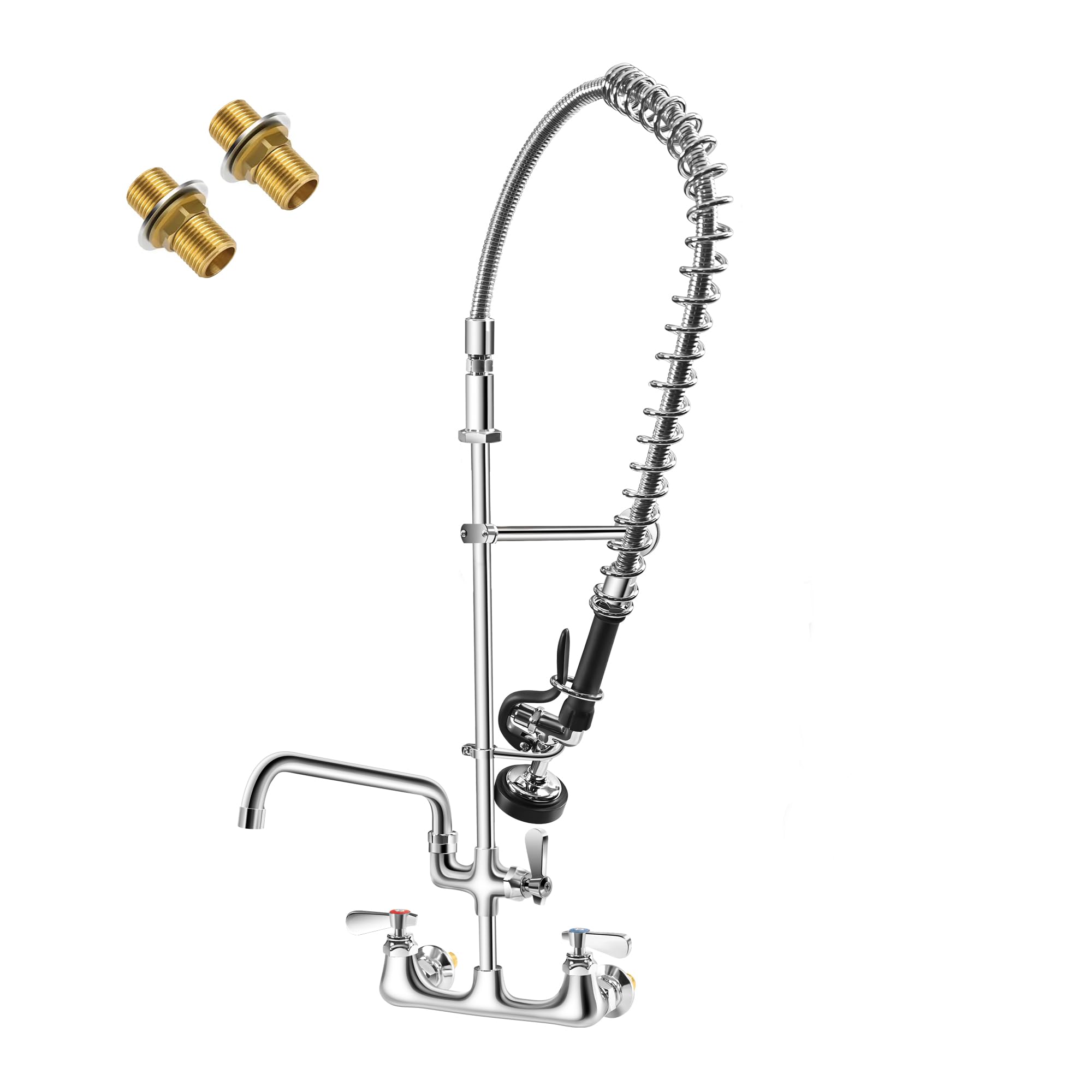 Hardura Restaurant Equipment Hardura Commercial Sink Faucet With Sprayer Wall Mount For Utility Sink, Kitchen Faucet Lead- Brass With 8" Center And 12" Swing Spout, 36" Adjustable Sprayer With 1.42 Gpm Flow Rate