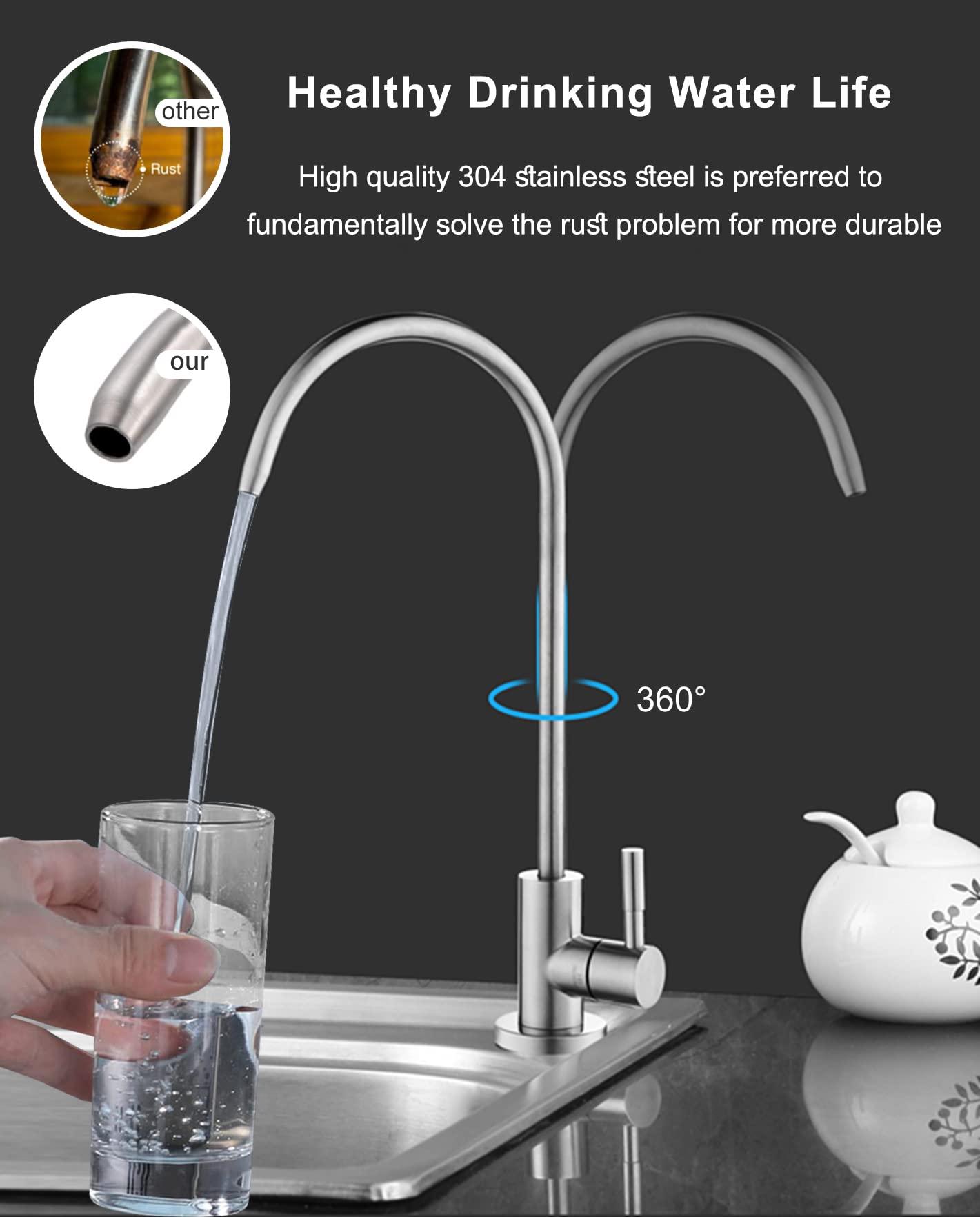 Gonabos Drinking Water Faucet For Kitchen,100% Lead- Reverse Osmosis Faucets,Stainless Steel Kitchen Filtered Water Faucets,Brushed Nickel Ro Faucet With Longer Thread Pipe