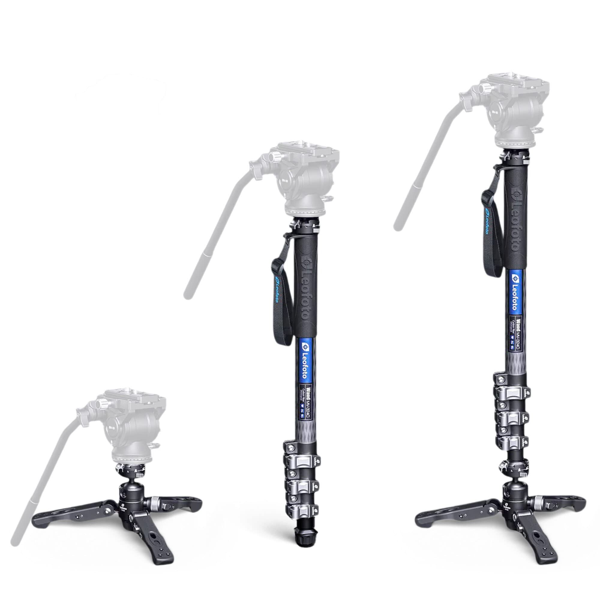 Leofoto Mv-324C+Vd-03 Carbon Fiber Flip Lock Pro Video Camera Monopod With Tripod Stand Max Load 22Lb, 1500Mm