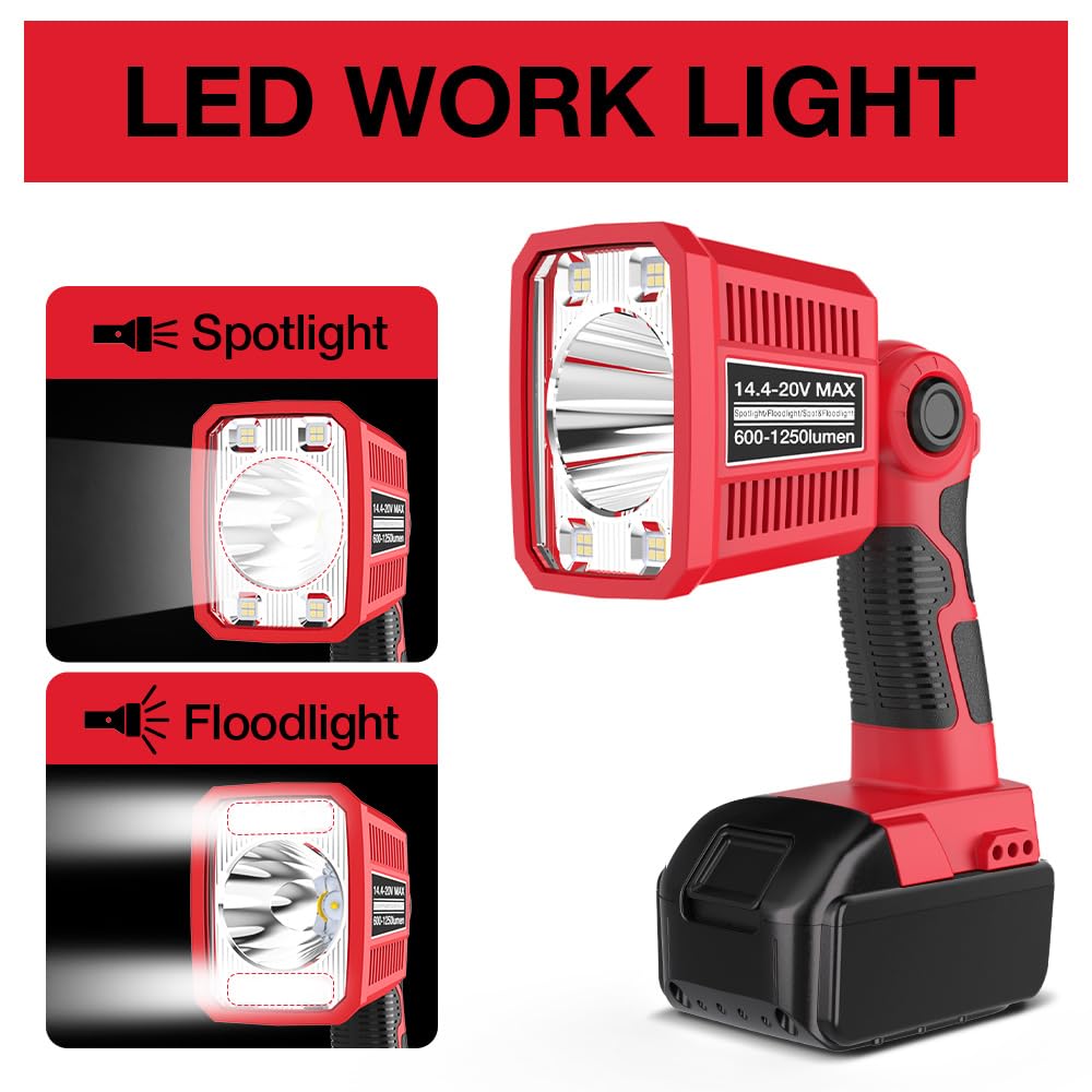 Dteztech 18W Flashlight For Milwaukee M18 18V Lithium-Ion Battery, 1250Lm Flashlight Floodlight With Usb Port, Jobsite Light Tool With 110 Degree Pivoting Head Led Work Light For Outdoor Camping