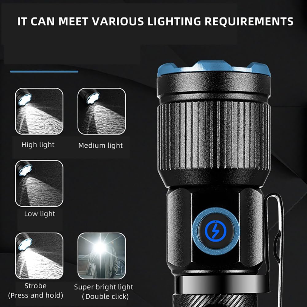 Alonefire X67 Led Mini Flashlight High Lumens Usb C Rechargeable Zoom Small Flashlight Bright Lightweight Pocket Size Long Range With 5 Light Modes Magnetic With Clip, Rechargeable Battery For Edc