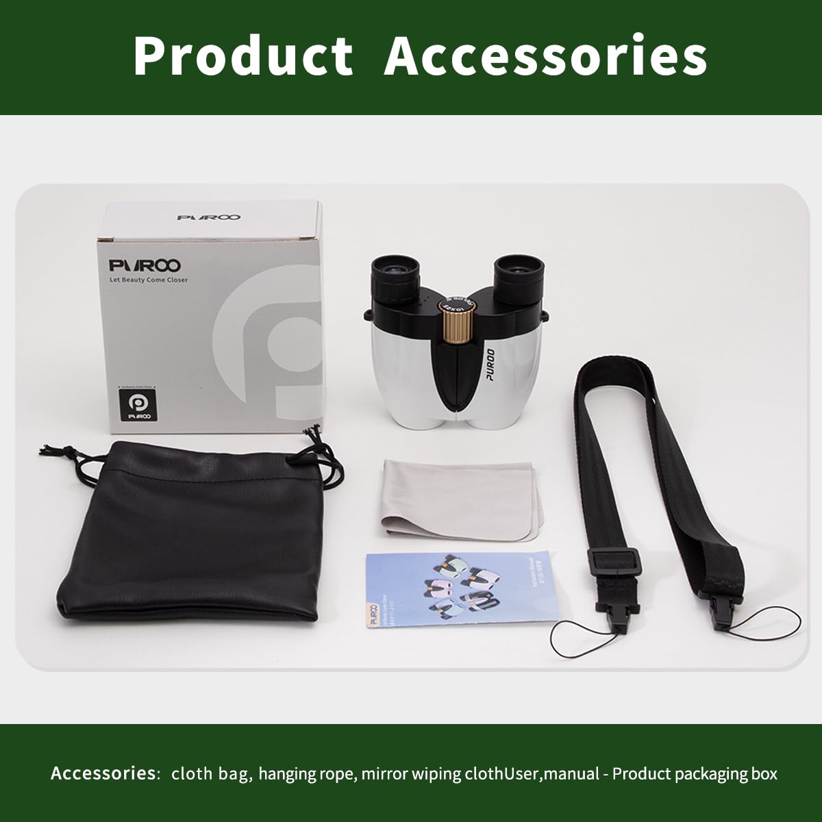 Puroo Small Binoculars For Adults Kids,10X25 Waterproof,Fogproof, Shockproof, High Powered Binoculars For Bird Watching,Stargazing,Concerts,Sports,Travel,Cruise,Hunting,Hiking,White