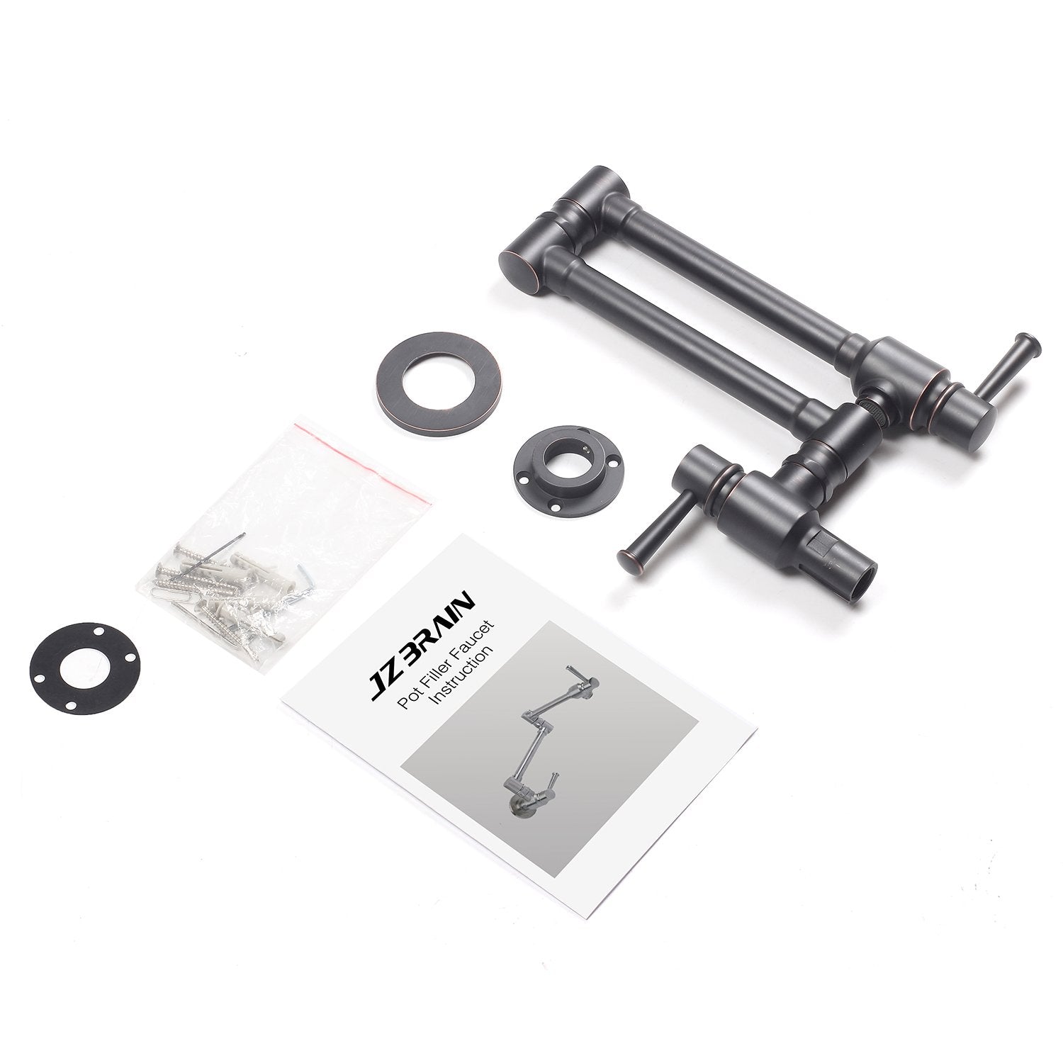 Jzbrain Pot Filler Faucet Stainless Steel Commercial Kitchen Faucet Wall Mount Oil Rubbed Bronze Folding Stretchable Double Joint 2 Handles Kitchen Sink Faucet (Orb)