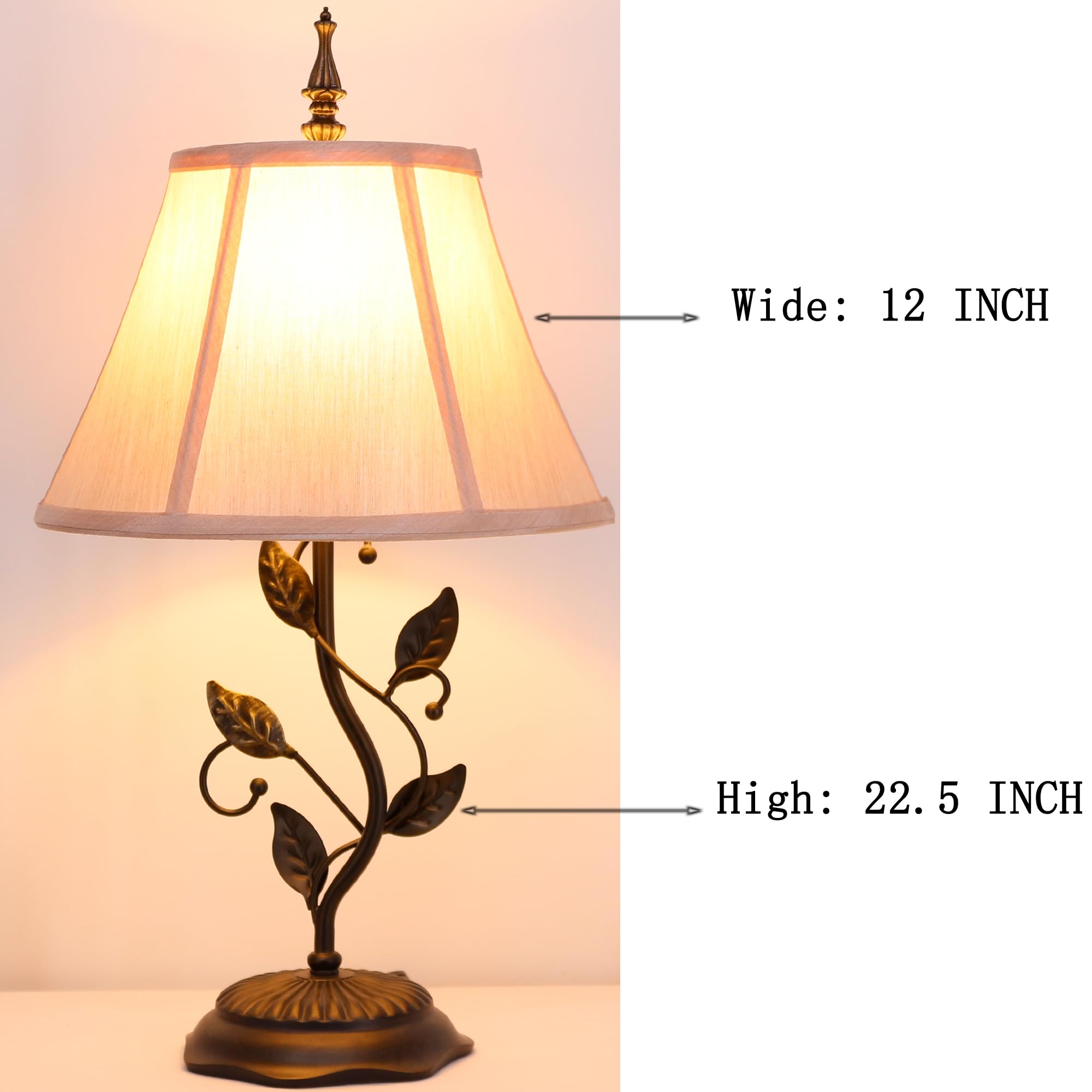 L-Juicwe Farmhouse Table Lamp Antique Resin Metal Leaf Base Traditional Rustic Mid-Century Desk Lamp 22.5 Inch Tall For Living Room Office Bedroom