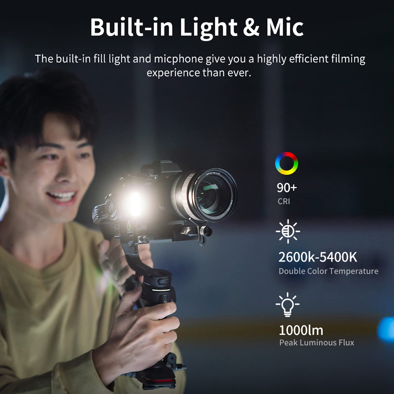 Bortt Stabilizer 3 Handheld Camera 3-Axis Gimbal Stabilizer Lightweight Built-In Fill Light Microphone Pd Fast Charging Battery Max. Load 3Kg/ 6.6Lbs Replacement For Mirrorless