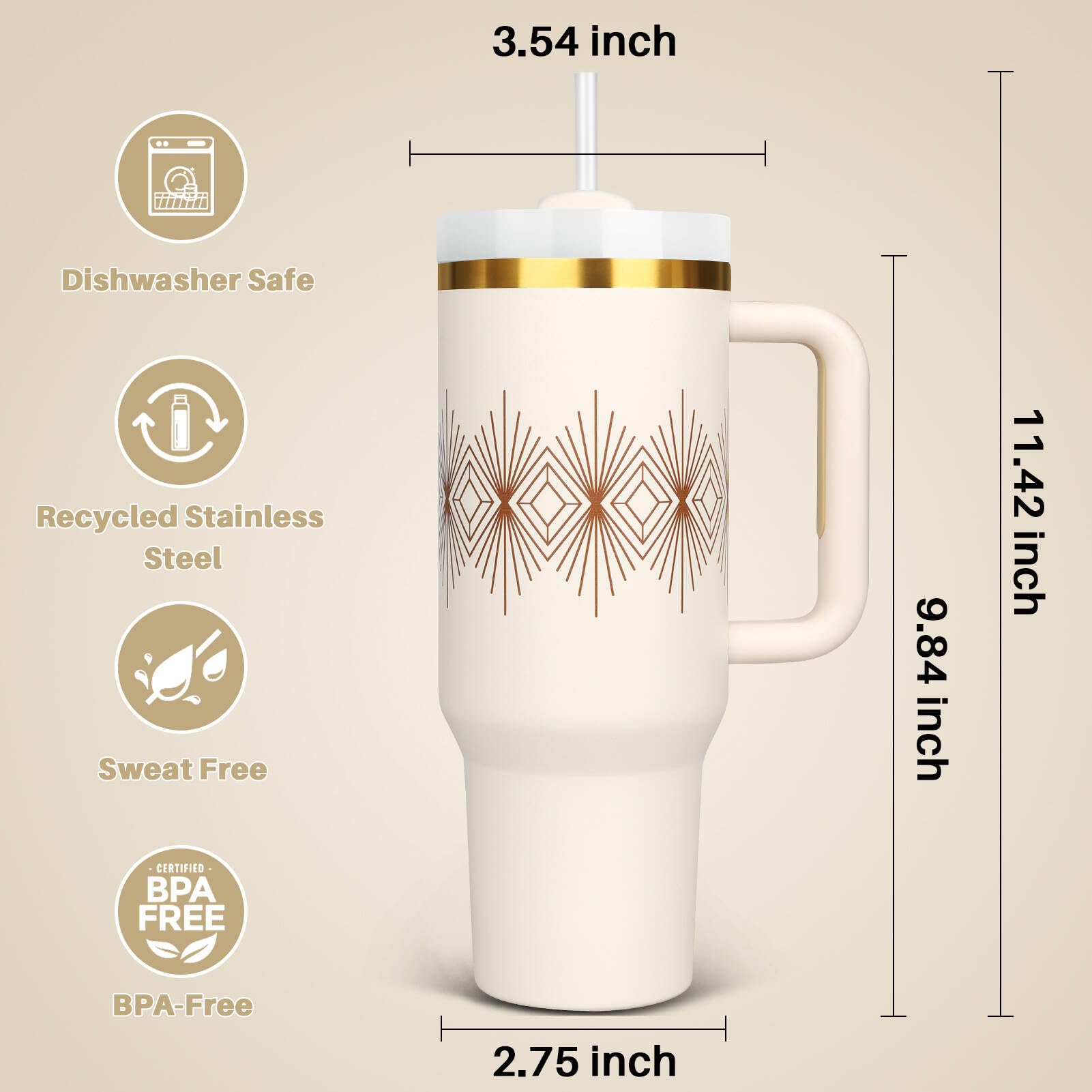 30 Oz Tumbler With Handle And Straw Lid Insulated Reusable Stainless Steel Water Bottle Travel Mug