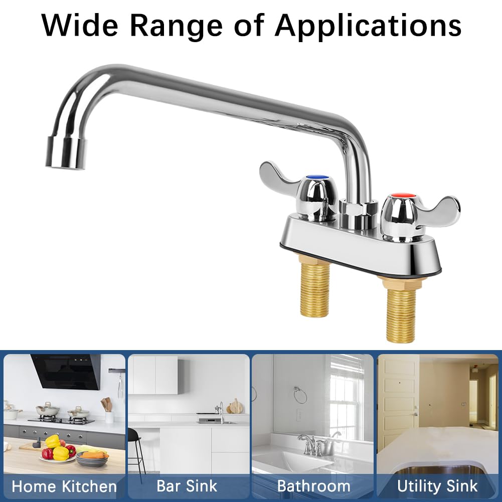 Tnroted Deck Mount Bar Sink Faucet With 12" Swivel Spout, 4 Inch Center Commercial Utility Sink Faucet For Kitchen Laundry Restaurant Compartment Sink, Brass Constructed