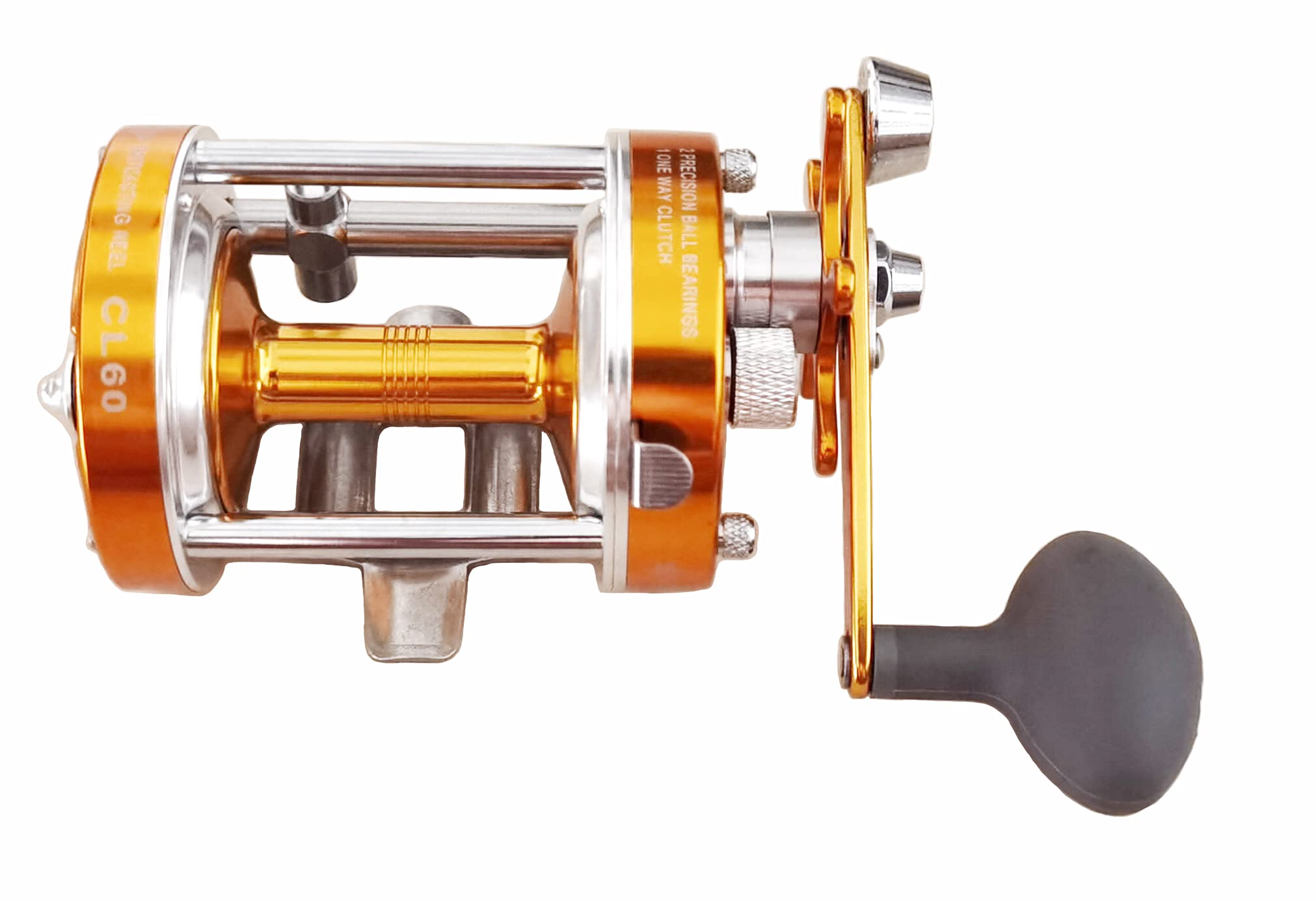 Apple&Orange Cl60 Baitcasting Reel Right Handed Fishing Reel With Crank Handle,Muskie Catfish Offshore Conventional Reel (Gold)