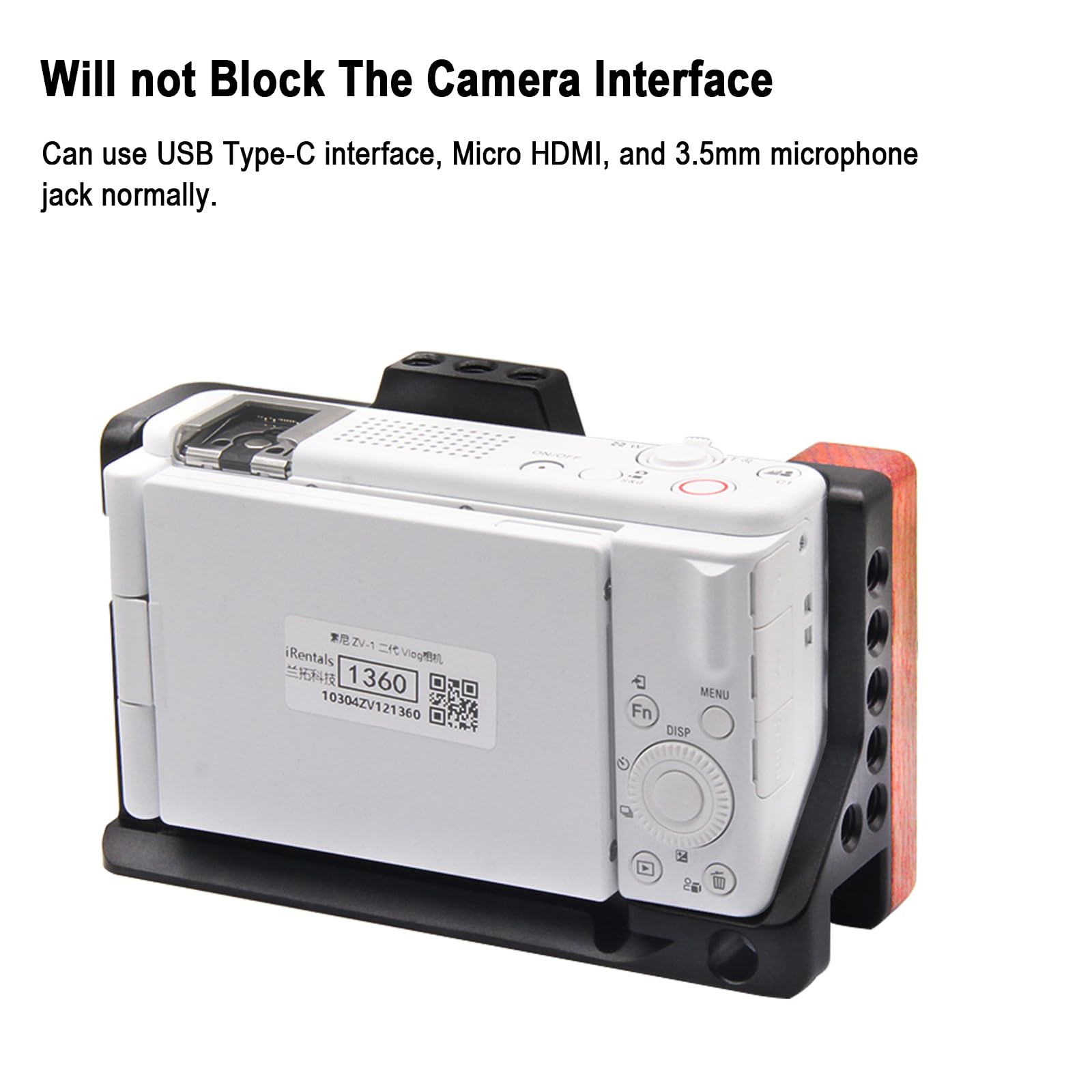 Bitubol Camera Cage For Sony Zv-1 Ii/Zv-1F / Zv-1 Camera, With Wooden Handle Grip,Equipped With 3/8 "And 1/4" Screw Holes And Cold Shoe Extension For Microphone/Light.