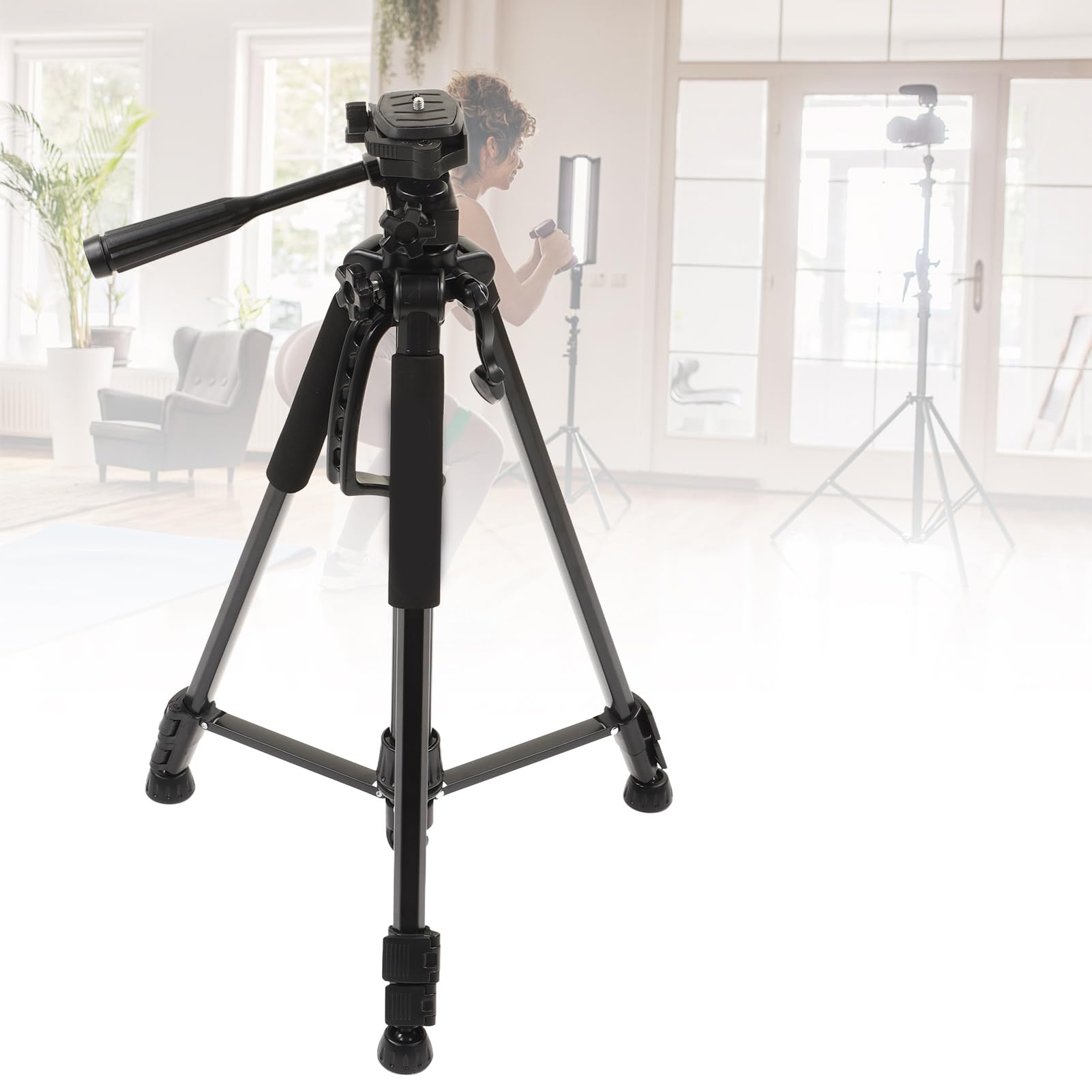Akozon Camera Tripod Cell Phone Tripod Extendable Stand For Live Stream Makeup For Cameras Cell Phones