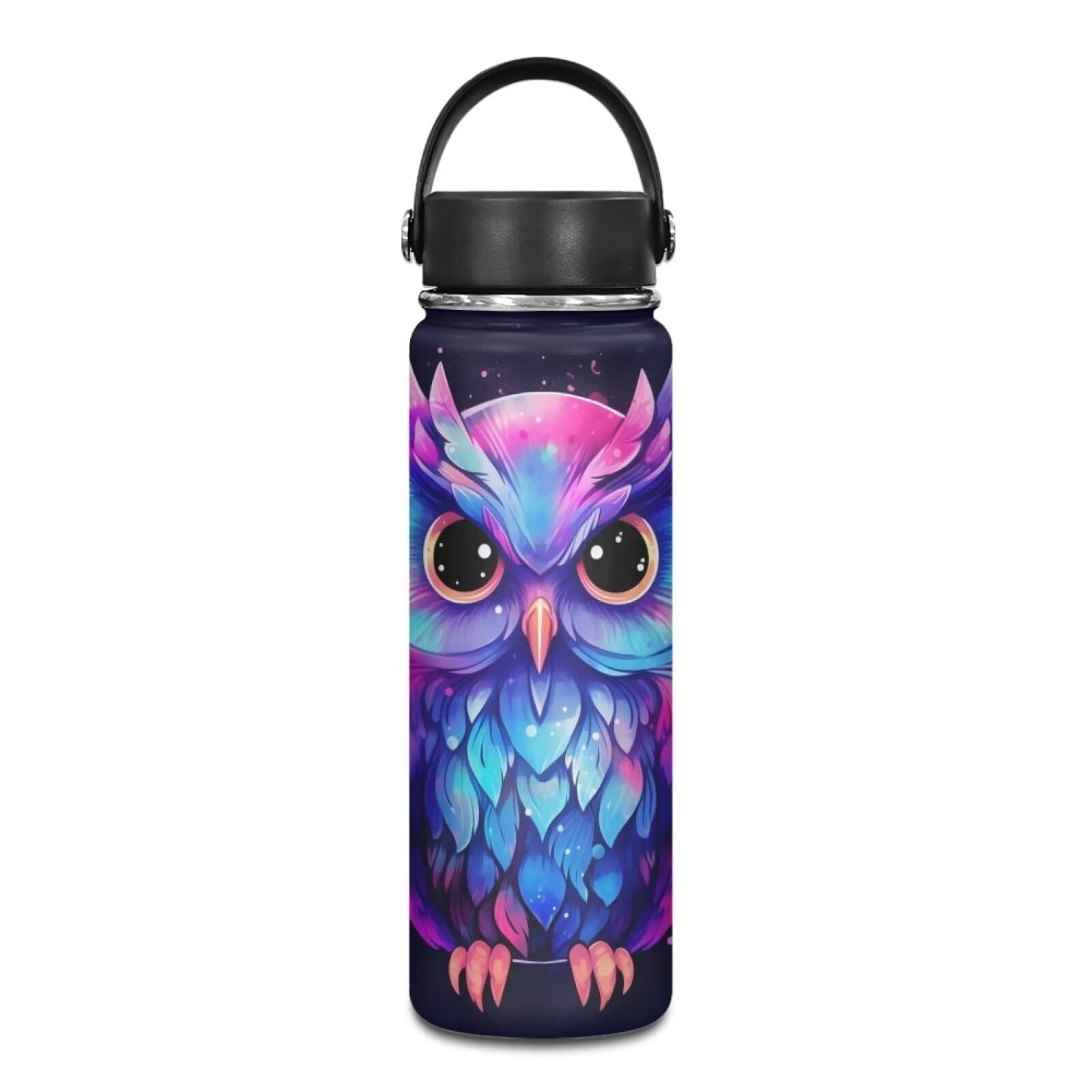 Zoutairong Galaxy Owl Water Bottle 20 Oz For Girls Insulated Water Bottles With Handle Flask Wide