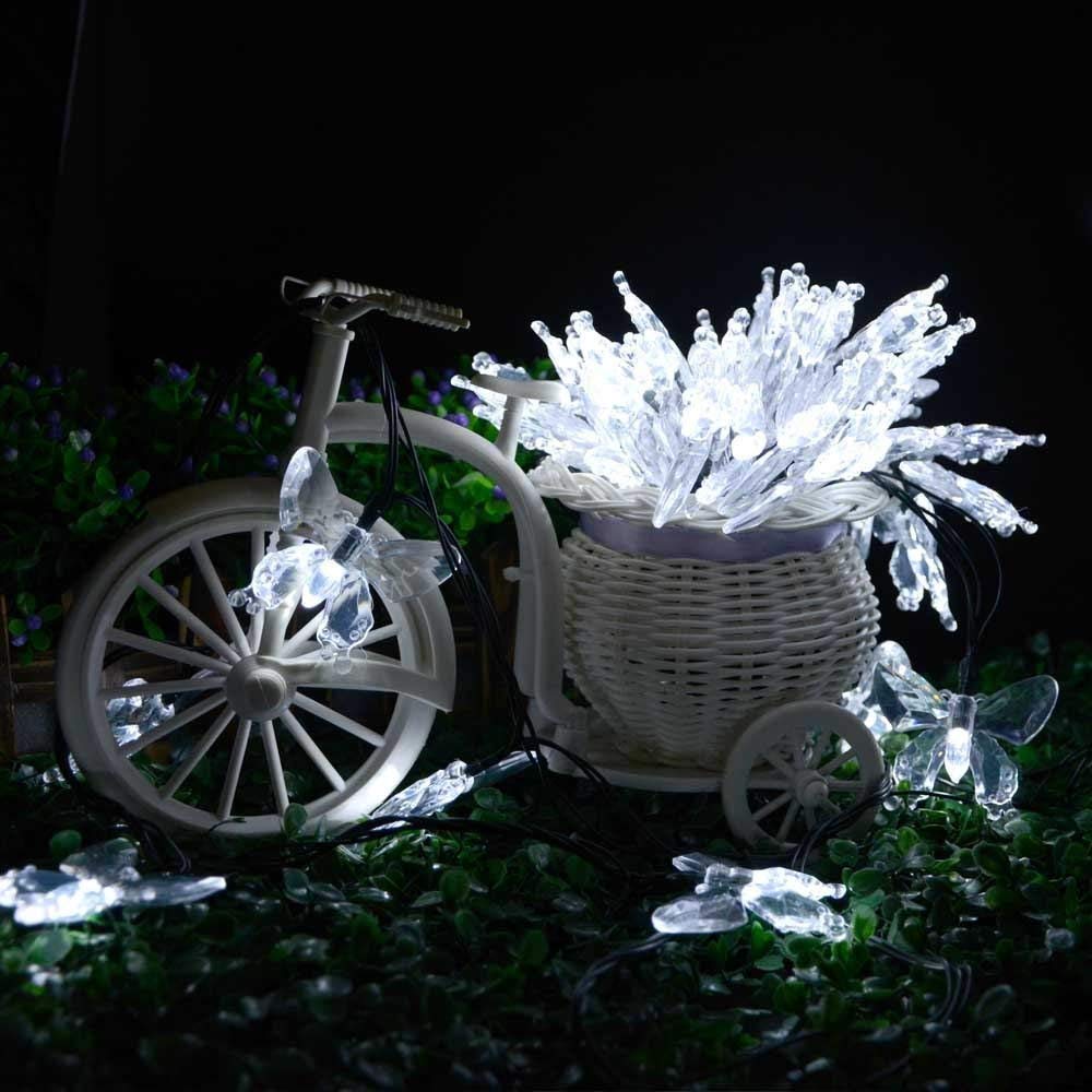 Muequ Butterfly String Lights, Waterproof Solar String Lights 16Ft 20Led Butterfly Solar Fairy Lights Decorative Lighting For Wedding,Garden,Home,Porch,Lawn,Holiday Decorations (White)