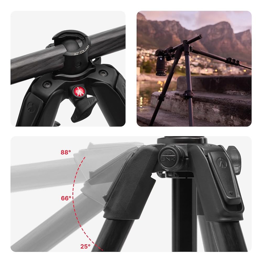 Manfrotto 055Xpro As Camera Tripod, 3 Sections Aluminium, Xpro Ball Head Kit, 90 Degree Column, Load Up To 15 Kg, Arca-Swiss Plate, For Dslr/Mirrorless, Photo Kickstand