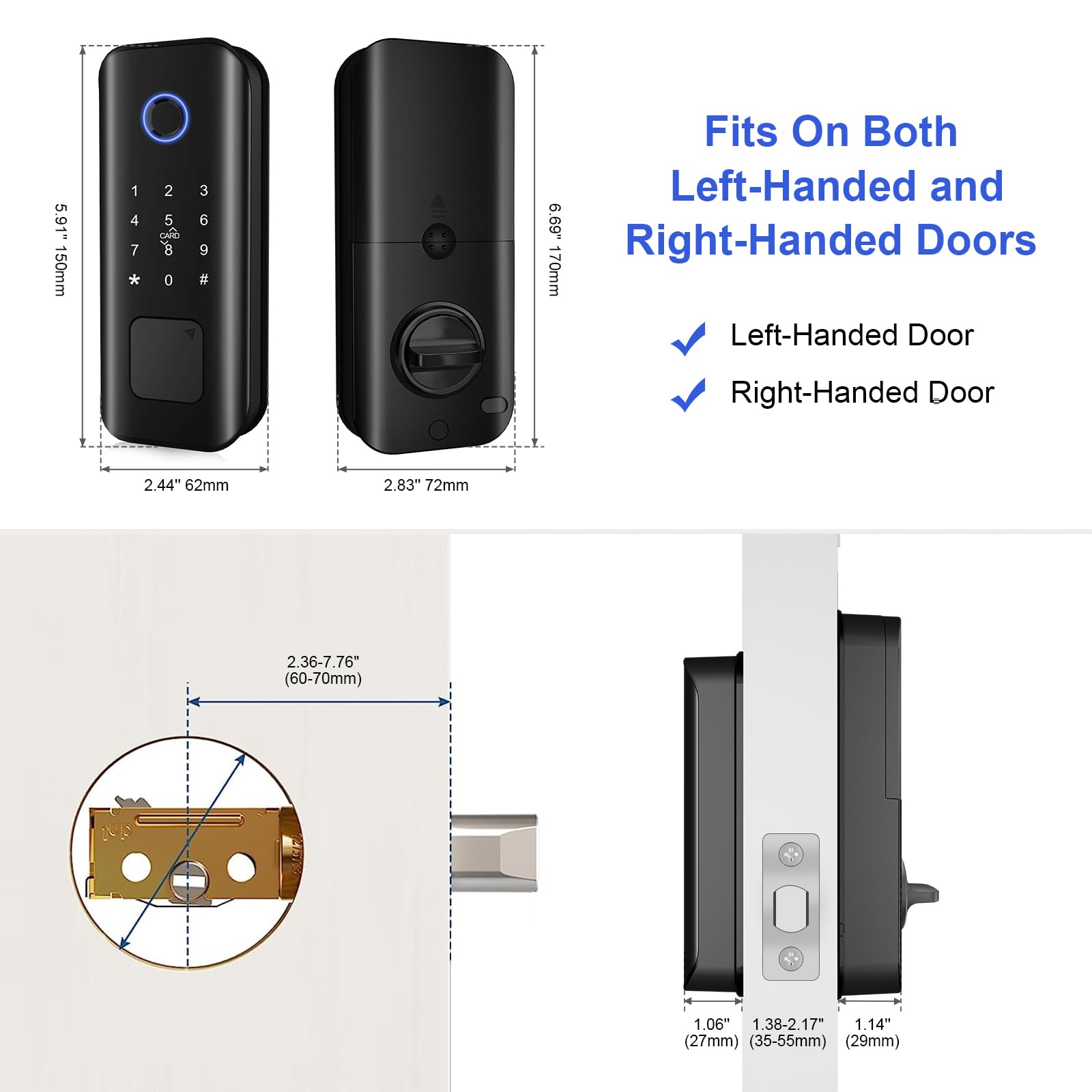 Dinstech Smart Keyless Entry Door Lock With Fingerprint & Touchscreen Keypad, Auto Lock, Bluetooth Control (Black)