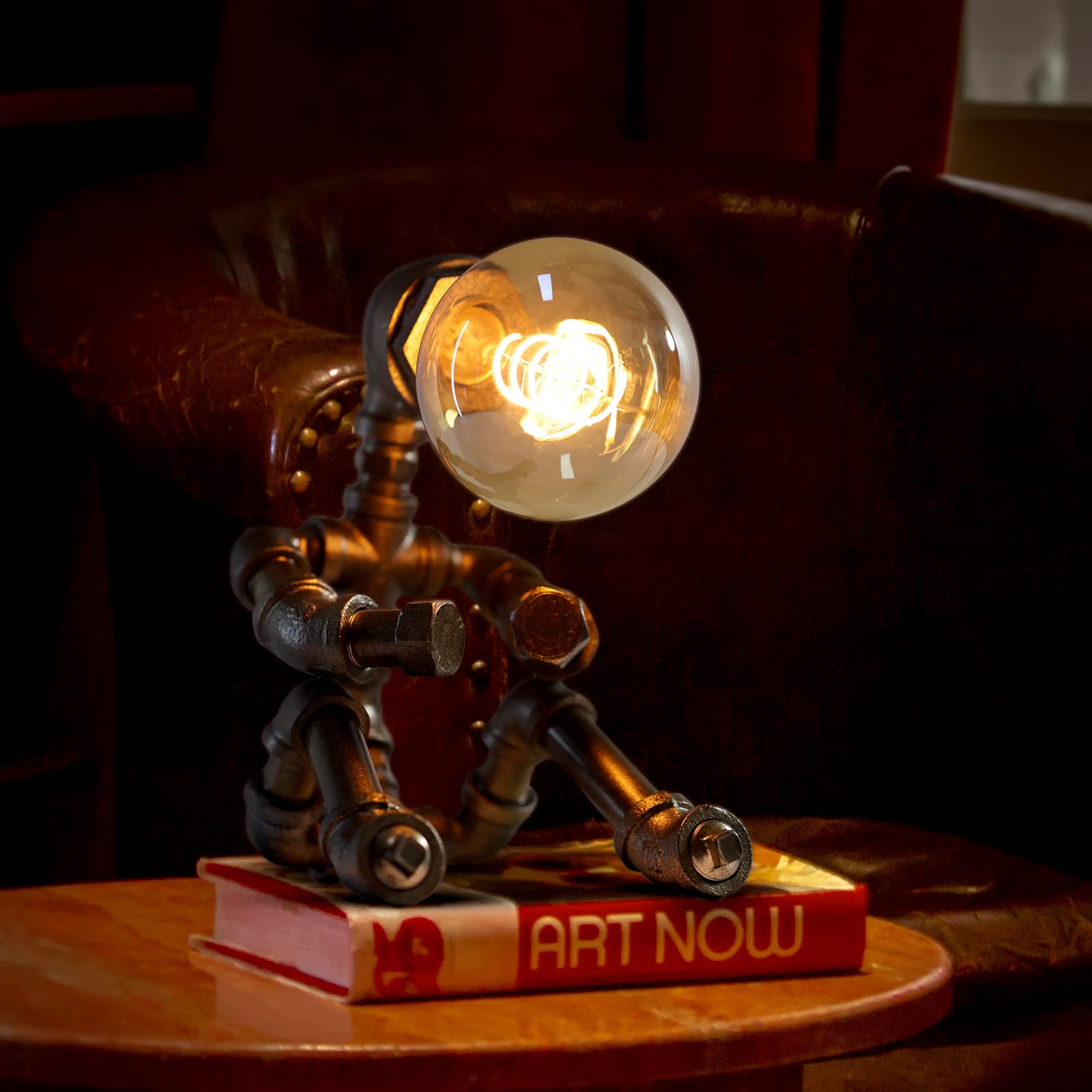 Wubianjie Retro Industrial Robot Lamp - Bronze Steampunk Style, Creative Cool Atmosphere Decoration