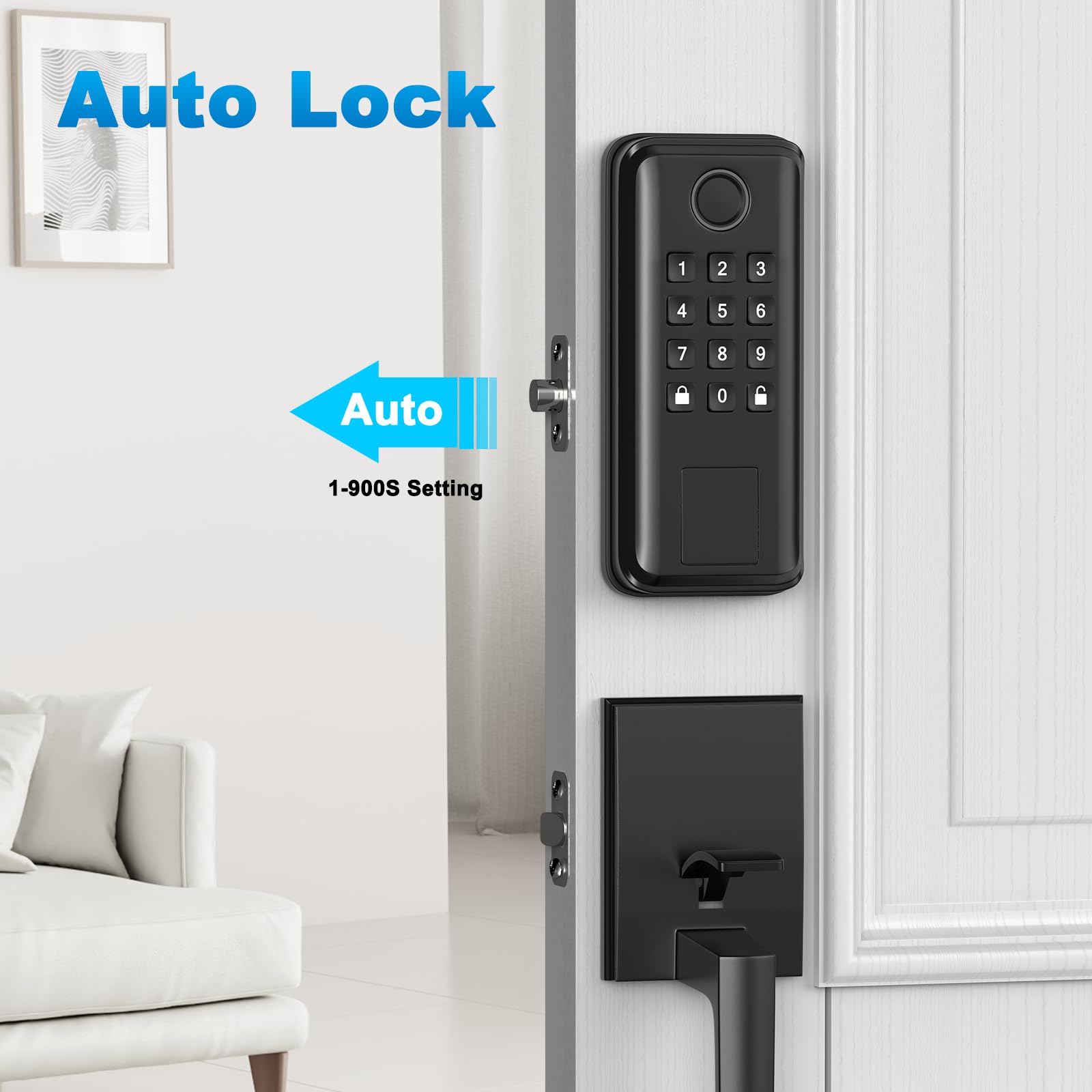 Seveko Keyless Entry Door Lock, Smart Locks For Front Door With Handle, Fingerprint Front Door Lock Set With App Control, Keypad Deadbolt Door Locks, Smart Lock Compatible With Alexa, Matte Black