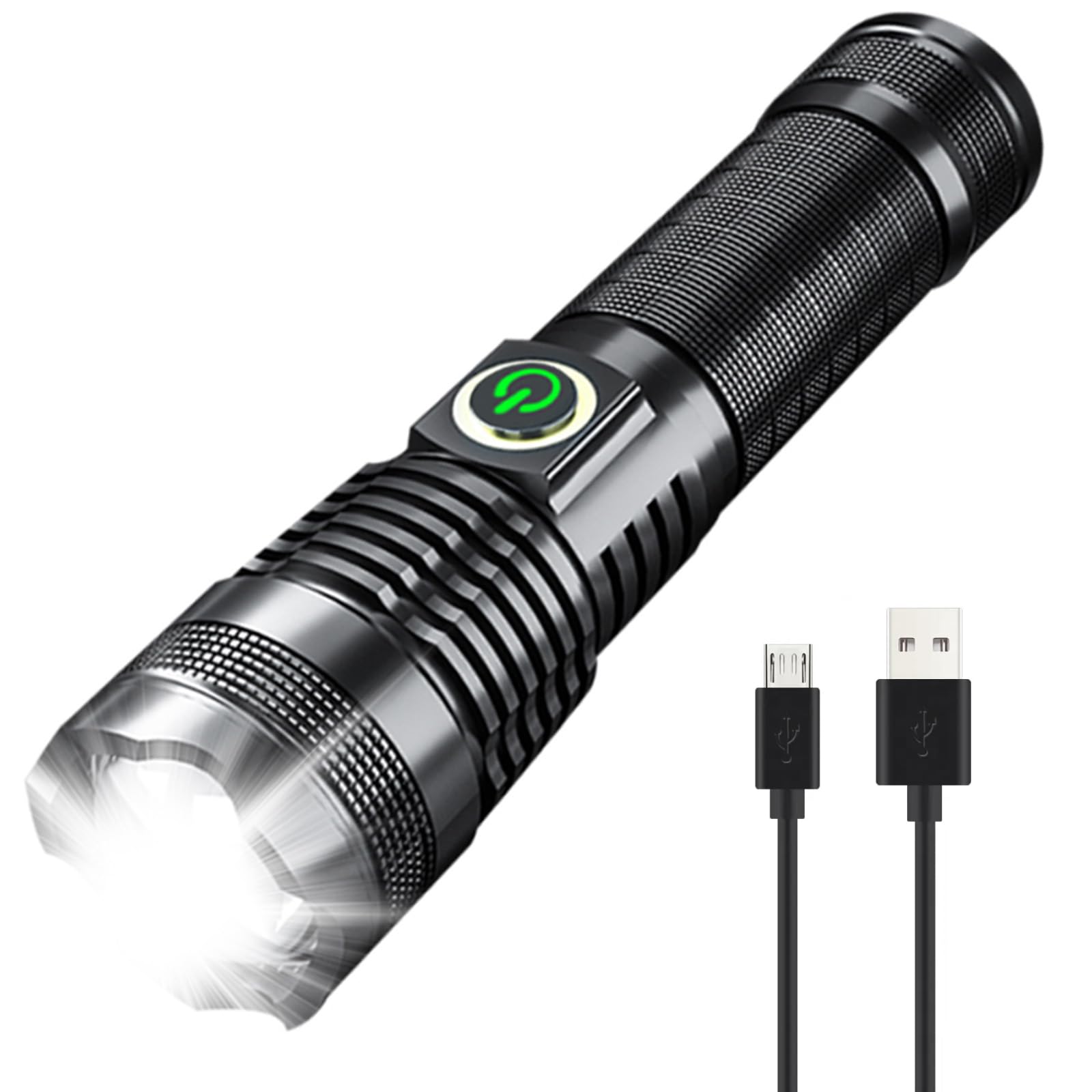 Xurleq 600000 High Lumen Handheld Flashlight Rechargeable Led Tactical Flashlight With 5 Modes Waterproof For Camping Hiking Outdoor Biking Emergency Self Defense