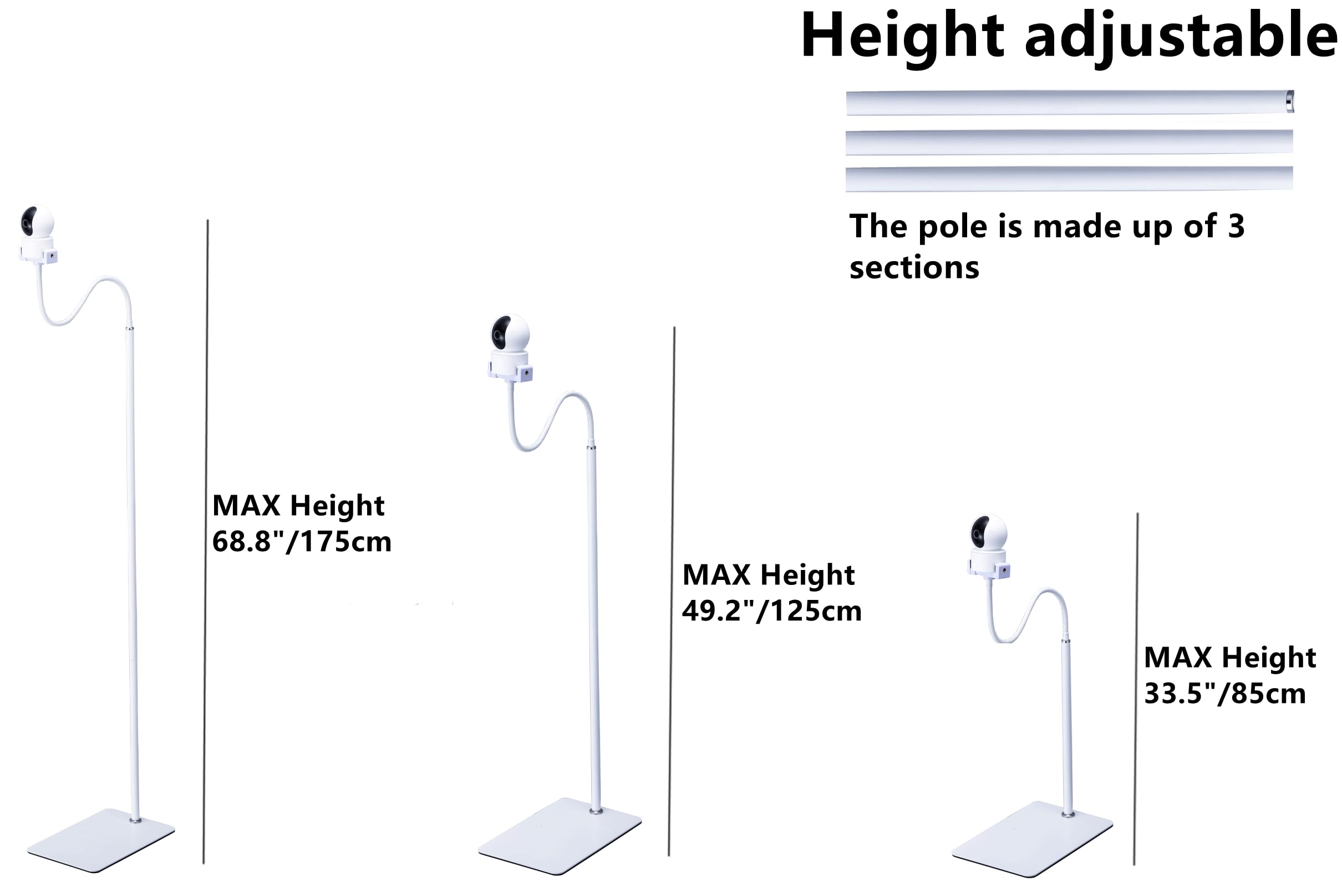 Lamyheng 2Pack White Floor Holder Stand Mount For Security Cameras, 3.2Lbs Base,Height Adjustable 31.5-68",Compatible With Baby Camera Monitor/Security Cameras/Pet Cameras