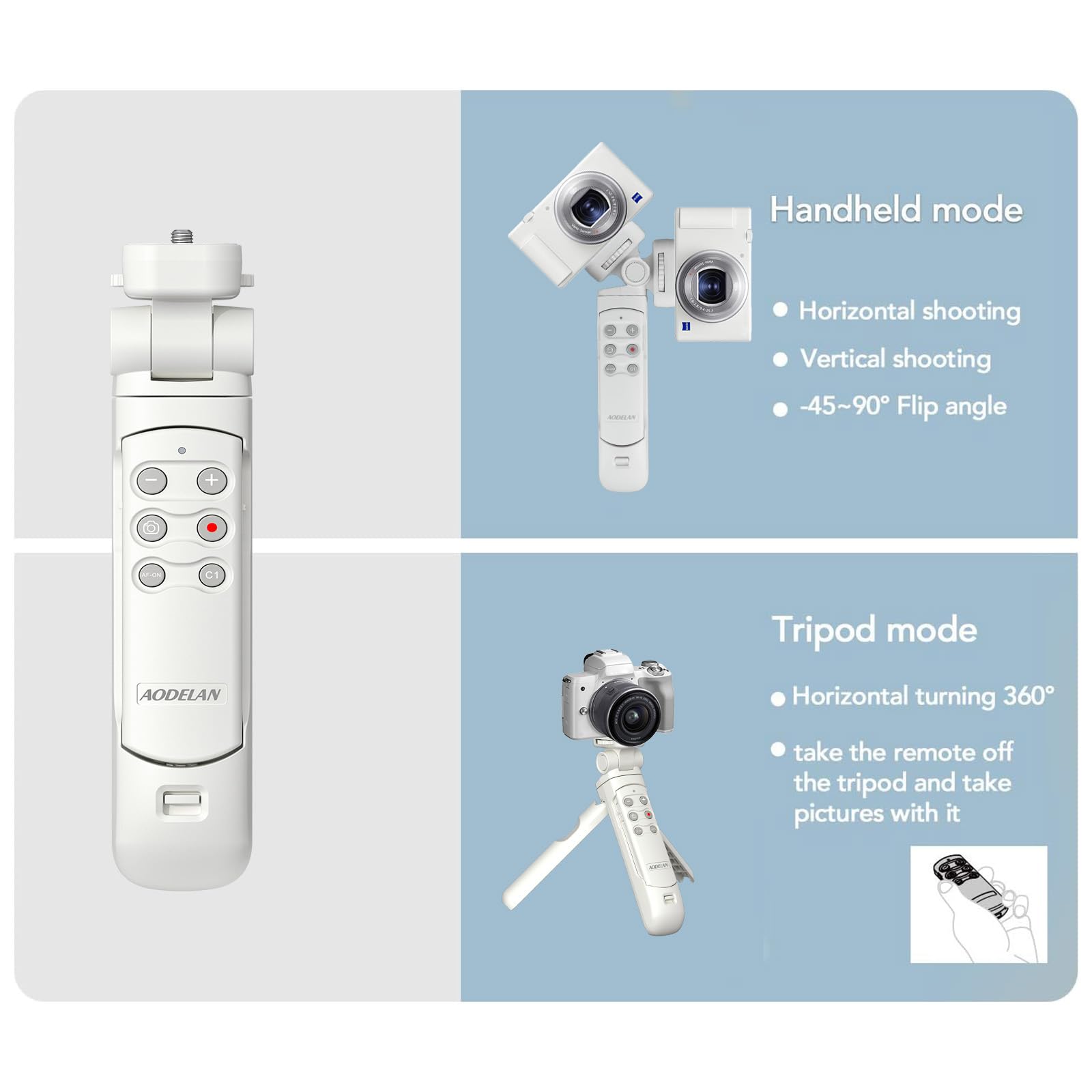 Aodelan Wireless Shooting Grip Tripod With Remote Control For Vlogging, For Sony Zv-E10,Zv-1,Zv-1 Ii, Zv-1F, A6100, A6400, A6600, A7 Iii, A7R Iii, A7R Iv, A9, A9 Ii, Replace Sony Gp-Vpt2Bt(White