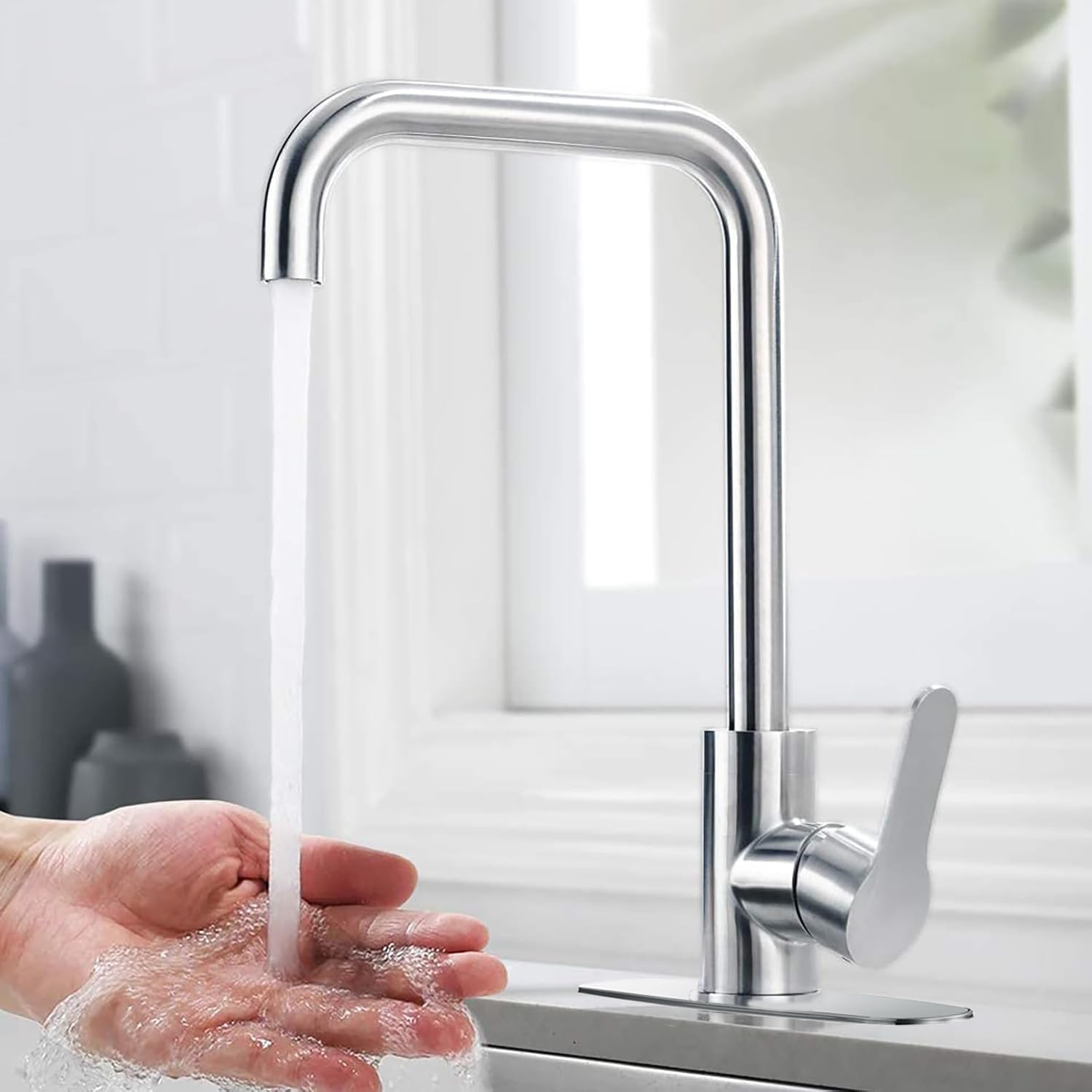 Xwihtr 360° Swivel Kitchen Faucet For Hot And Cold Water, Anti-Drip, Ceramic Valve, Silent Kitchen And Bathroom Sink Basin Faucet(Chrome)