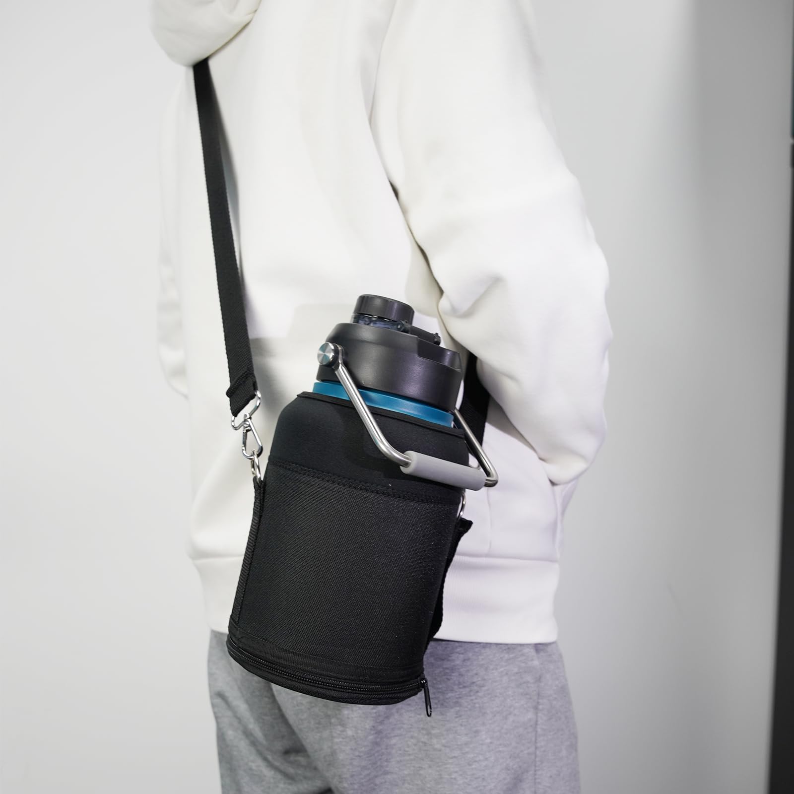 1 Gallon Jug With Handle,128 Oz Insulated Water Bottle With Carrying Pouch, Double Wall Vacuum