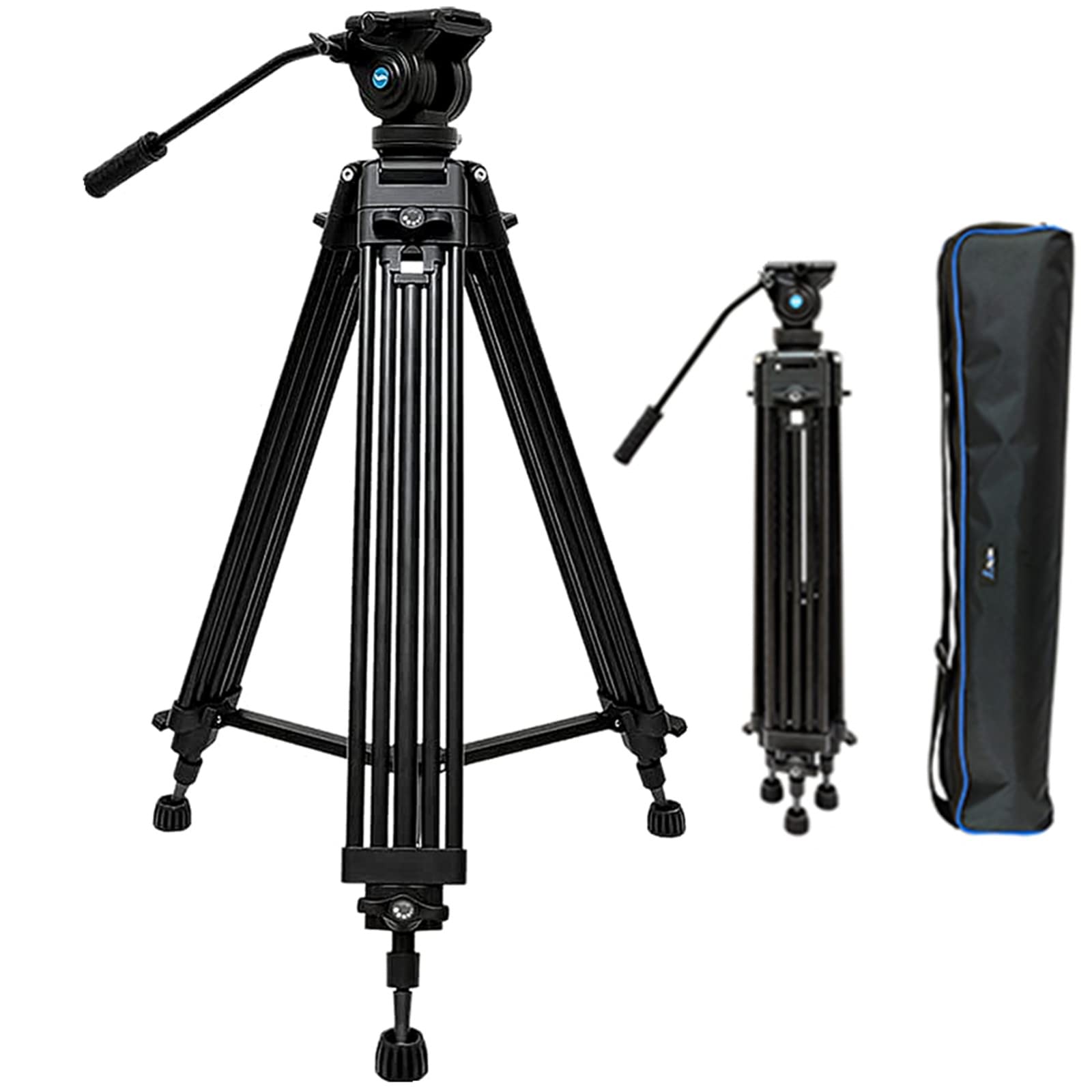 Yusen 62"/158Cm Video Tripod Professional Heavy Duty Aluminum Twin Tube Video Tripod 360 Degree Fluid Head Mid-Level Spreader For Dslr Camcorder Camera Load Up To 17.6Lb/8Kg